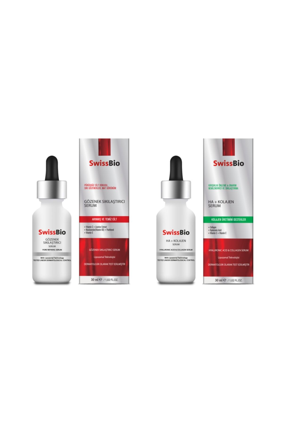 SwissBio Gözenek Sıkılaştırıcı Serum + Ha+kolajen Serum 2'li Set