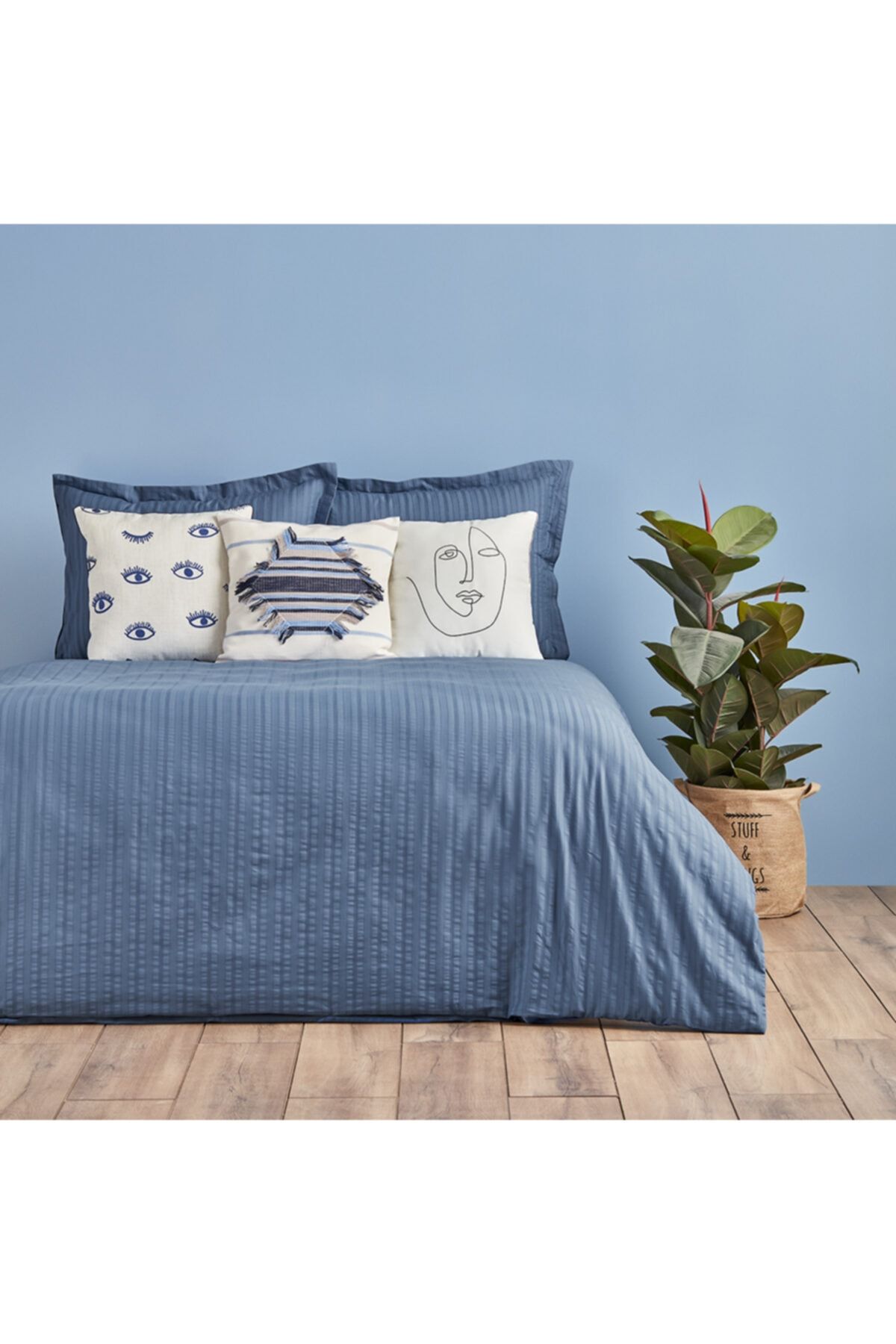 Bella Maison %100 Pamuk Gofre Arno Super King Nevresim Seti Denim (260x240)