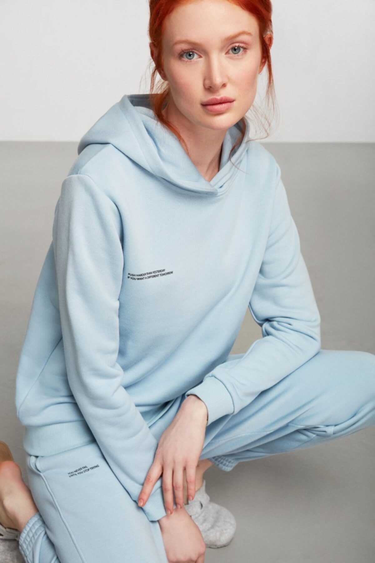 Penyemood Mavi Kapüşonlu Örme Eşofman Takım