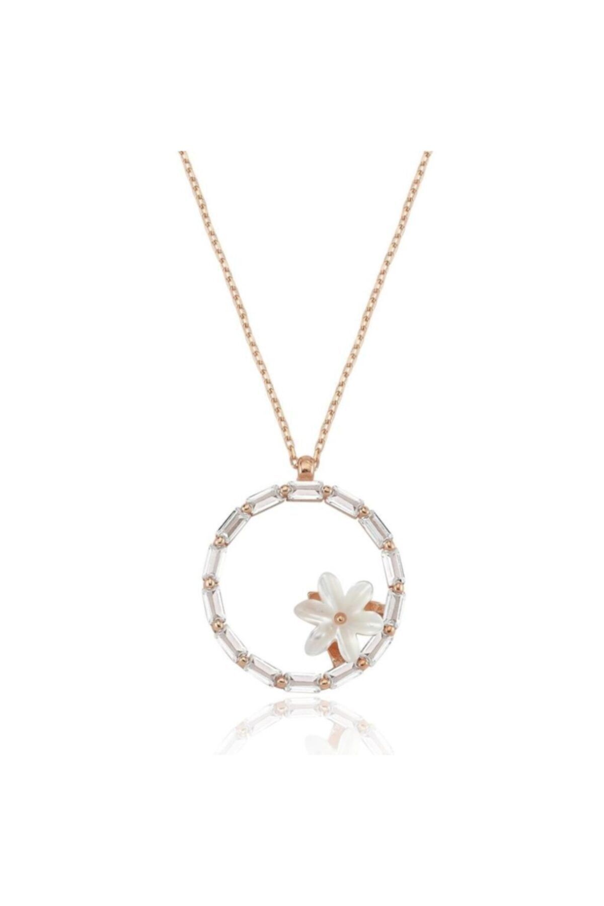 Mia Vento Baget Taşlı Işıltı Papatyası Rose Renk Flowers Gümüş Kolye