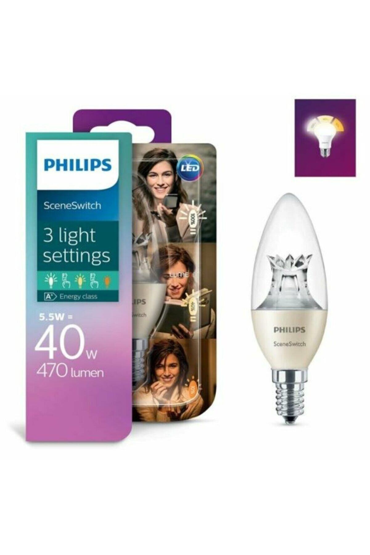Philips Led Sceneswitch 40w Ayarlanabilir 3 Farklı Işık Ince Duy - Tek Ampulde 3 Işık Ayarı