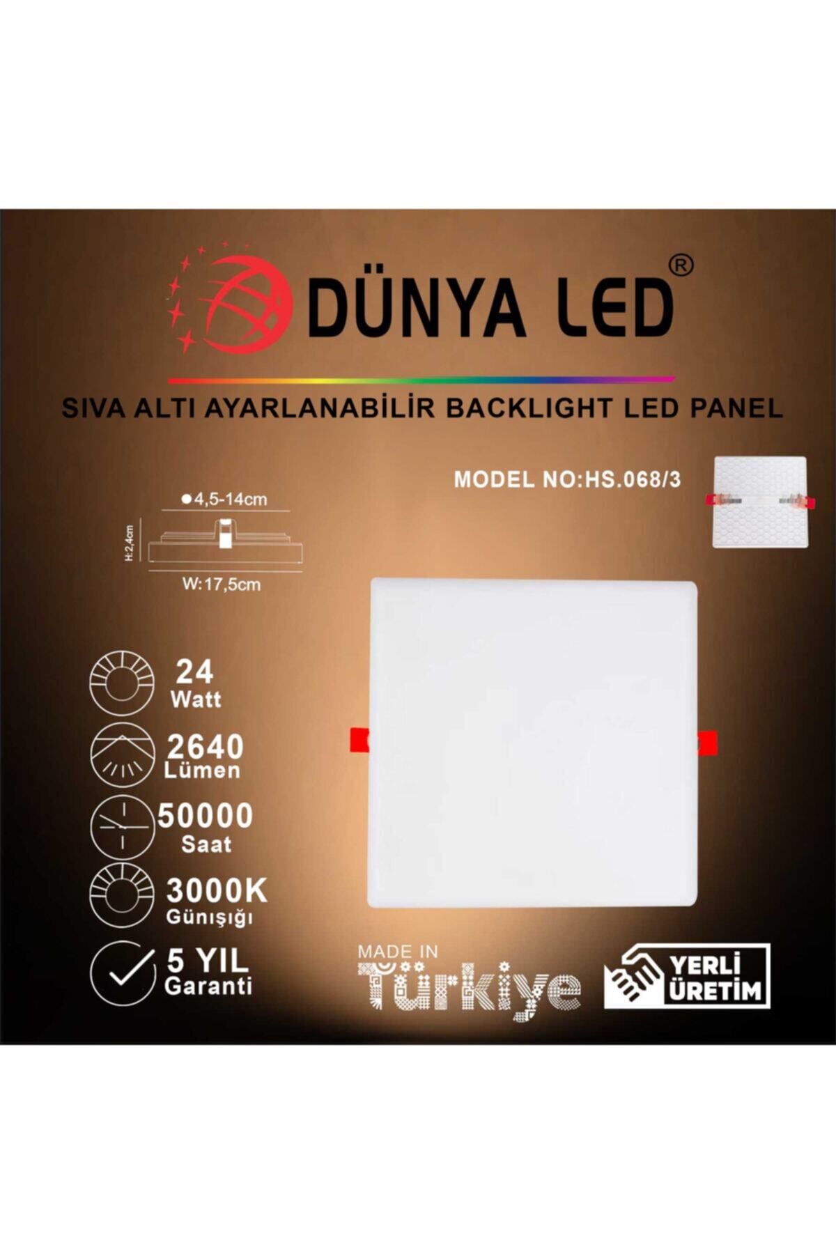 DÜNYA LED Hs.068/3 24w Sıva Altı Backlight Led Panel 3000k Günışığı Kare