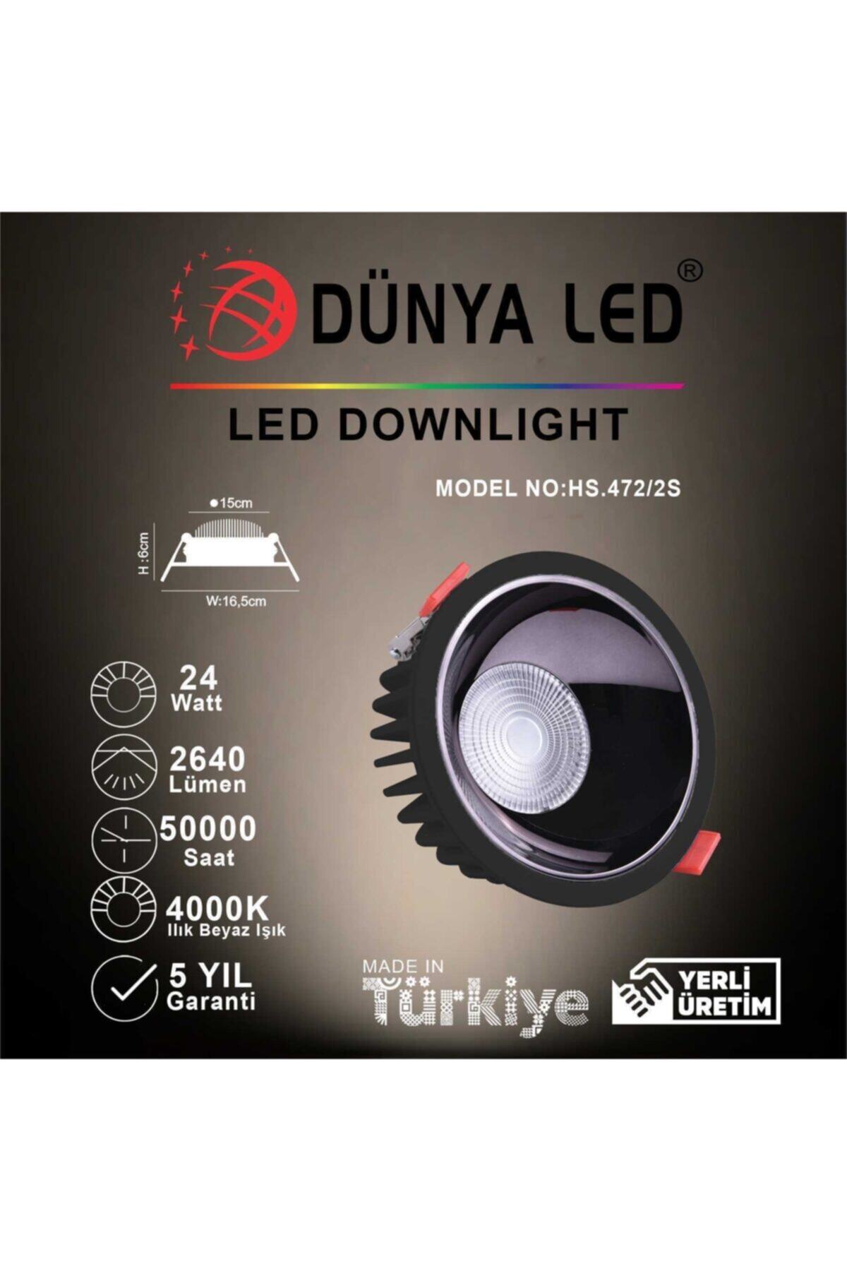 DÜNYA LED Hs.472/2-s 18w Led 4000k Ilık Beyaz Işık Siyah