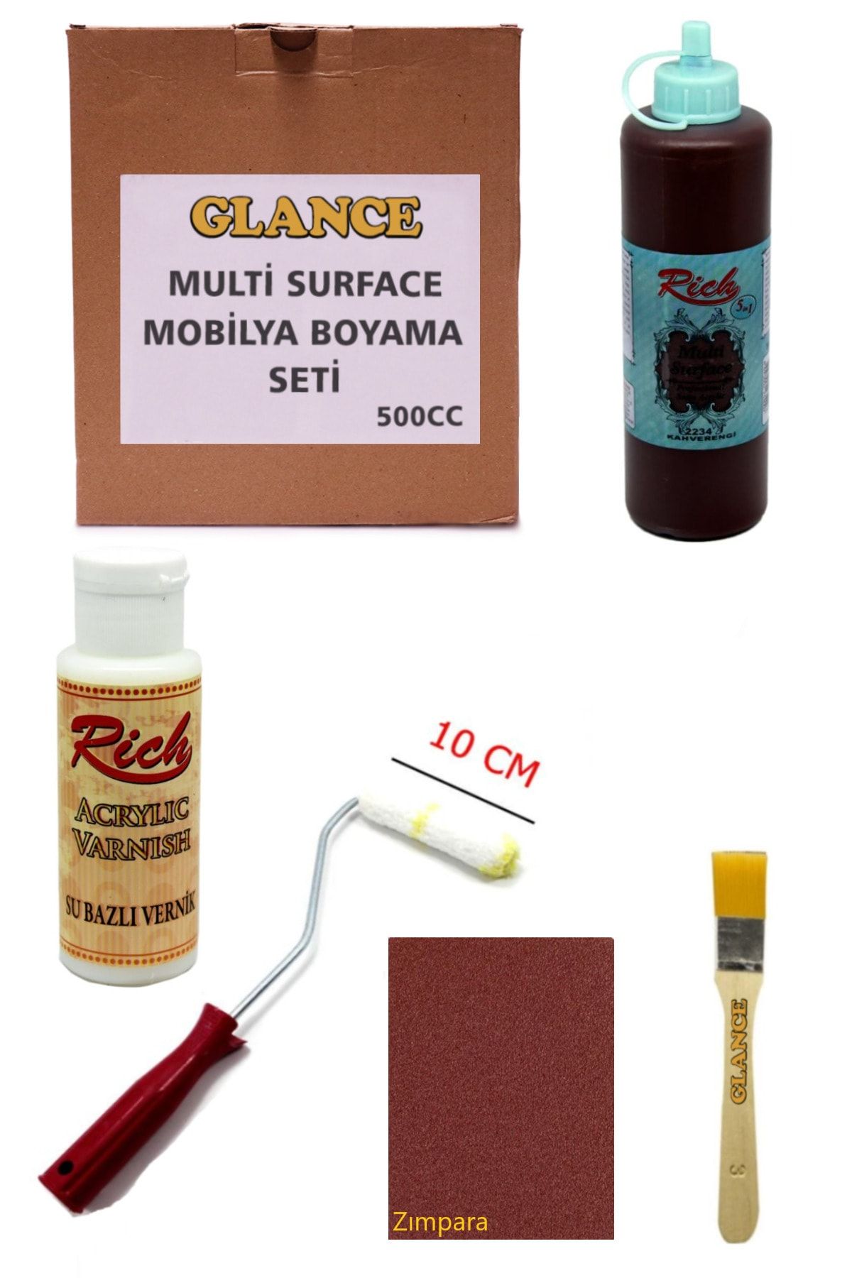 GLANCE Rich Multi Surface Kahverengi 500 Cc Mobilya Boyama Seti