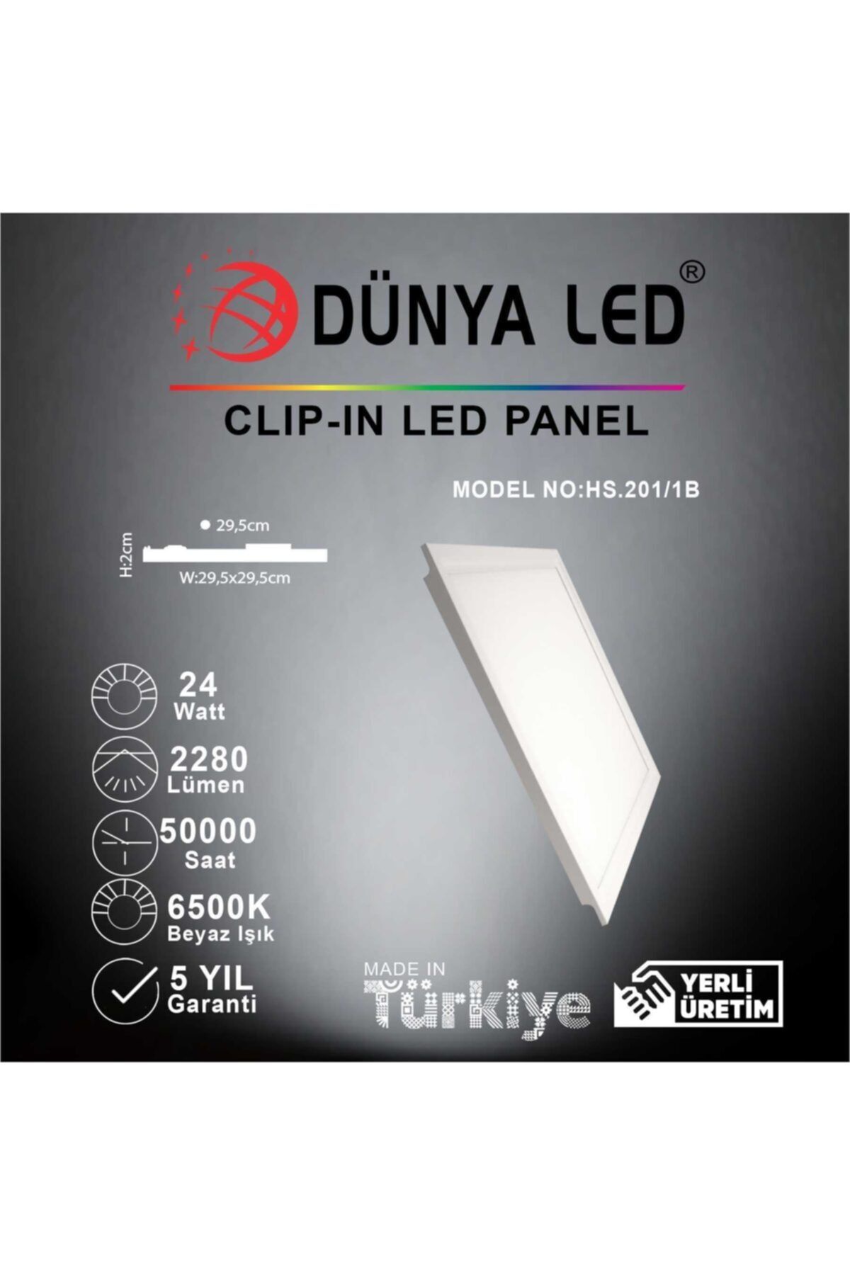 DÜNYA LED Hs.201/1 24w 30x30 Clıp-ın Led Panel 6500k Beyaz Işık