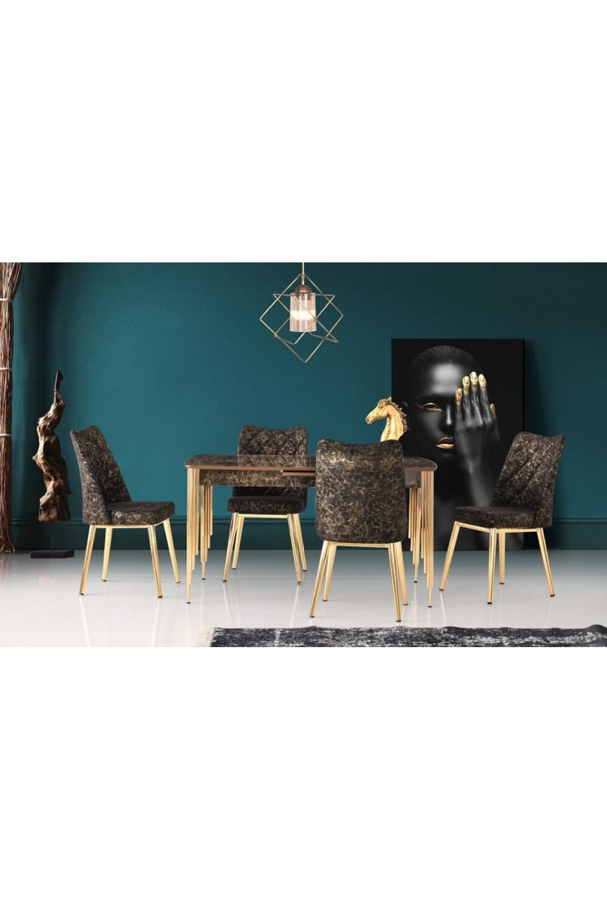 cheetah Milano Hg Masa / Siyah Taş + 4 Adet Sandalye