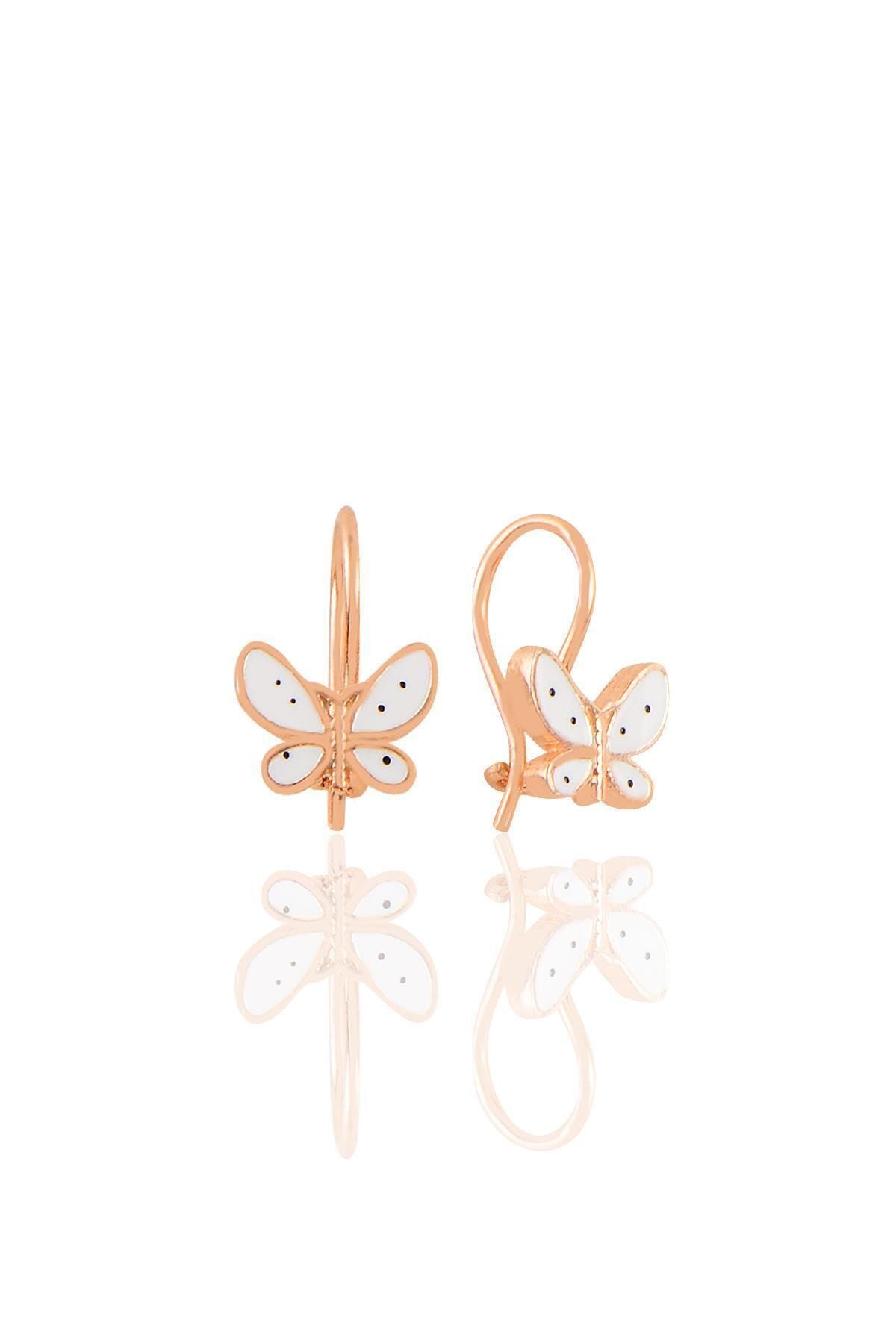 Söğütlü Silver Gümüş Rose Beyaz Mineli Çengelli Gümüş Kelebek Küpe