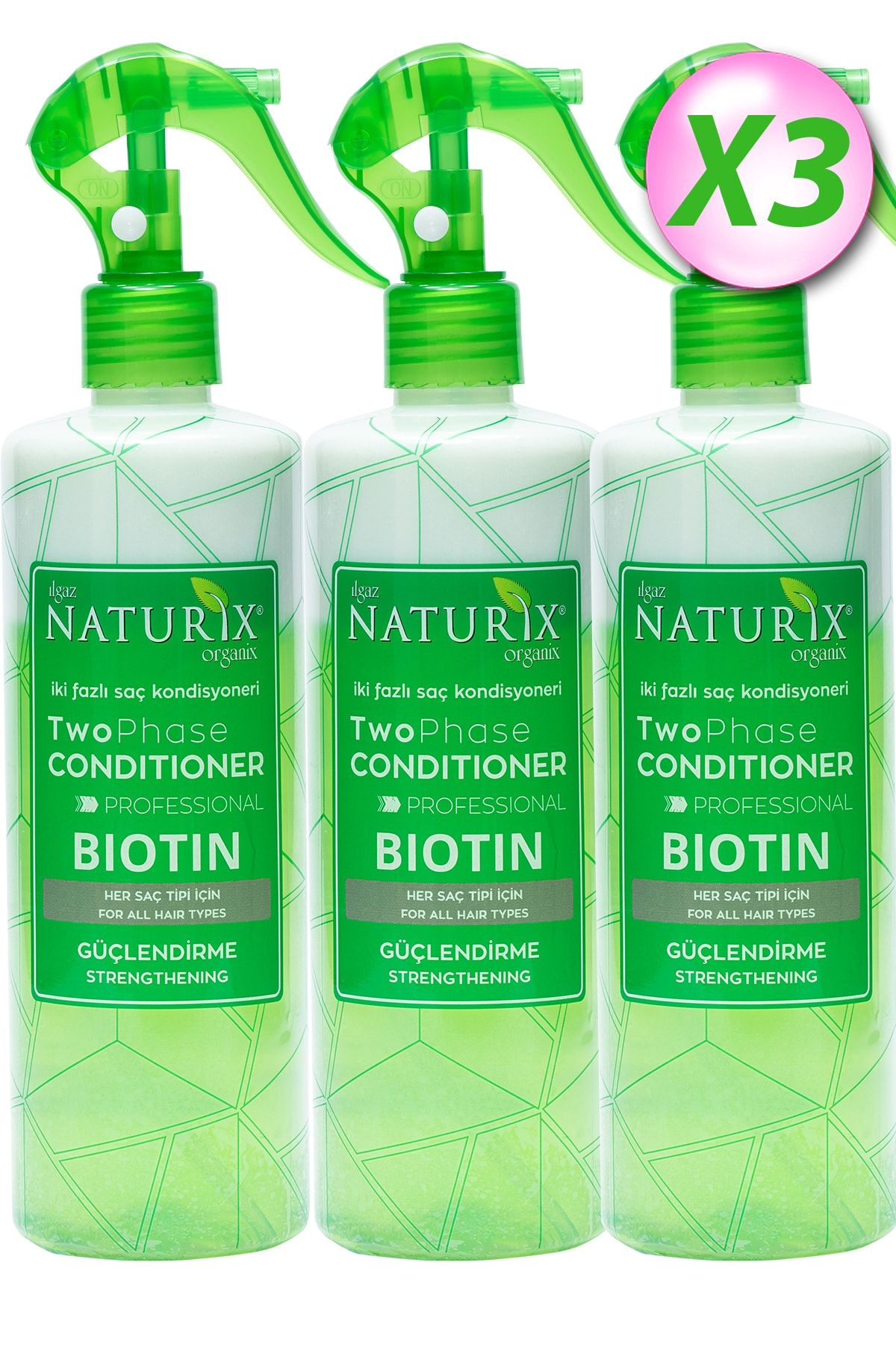 Naturix Güçlendirici 3'lü Biotin Iki Fazlı Sıvı Saç Kremi 400 Ml Saç Kondisyoneri Fön Suyu Kolay Tarama
