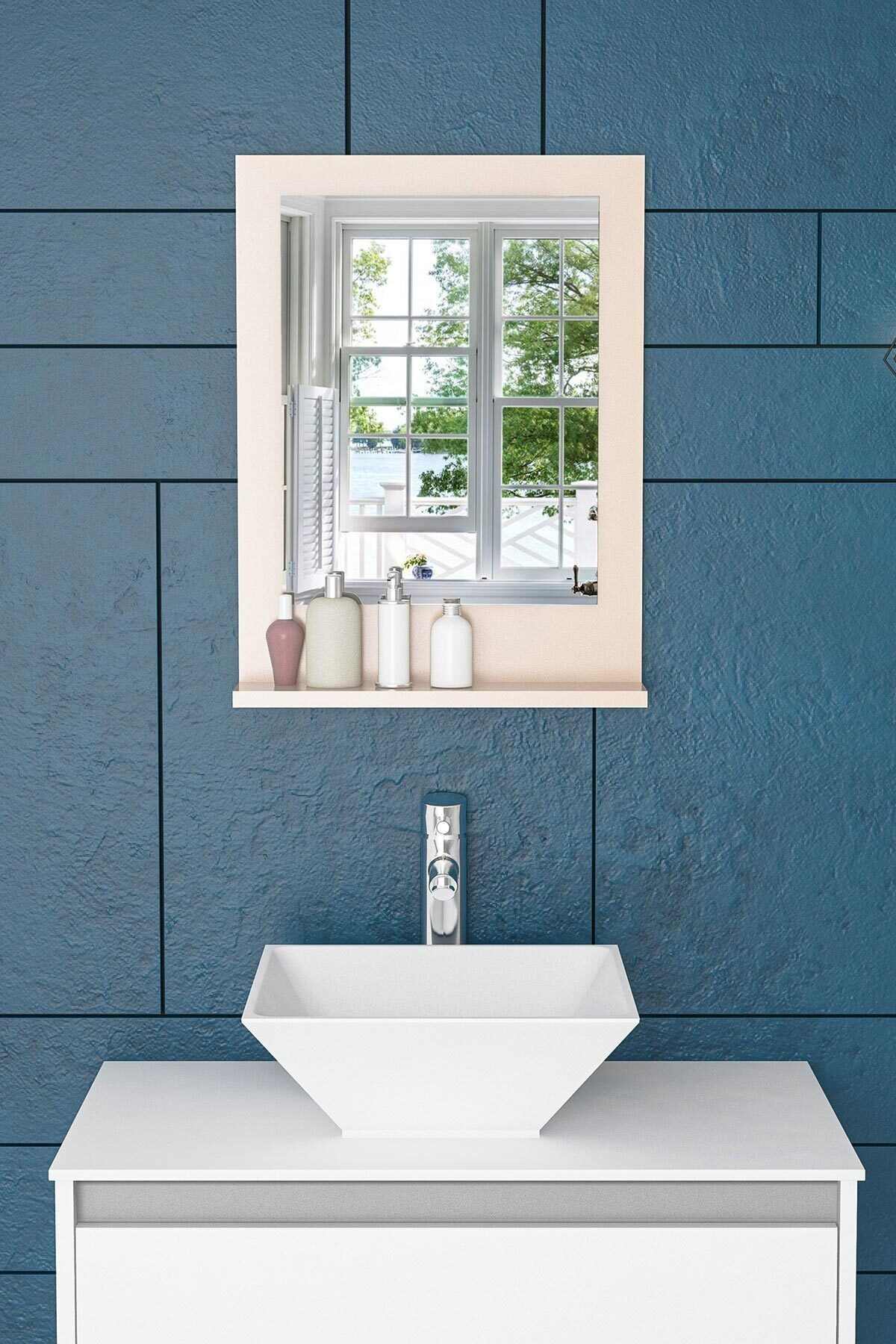 bluecape Verona 45x60cm Cappucino Raflı Dresuar Hol Koridor Salon Banyo Wc Ofis Çocuk Yatak Odası Boy Ayna