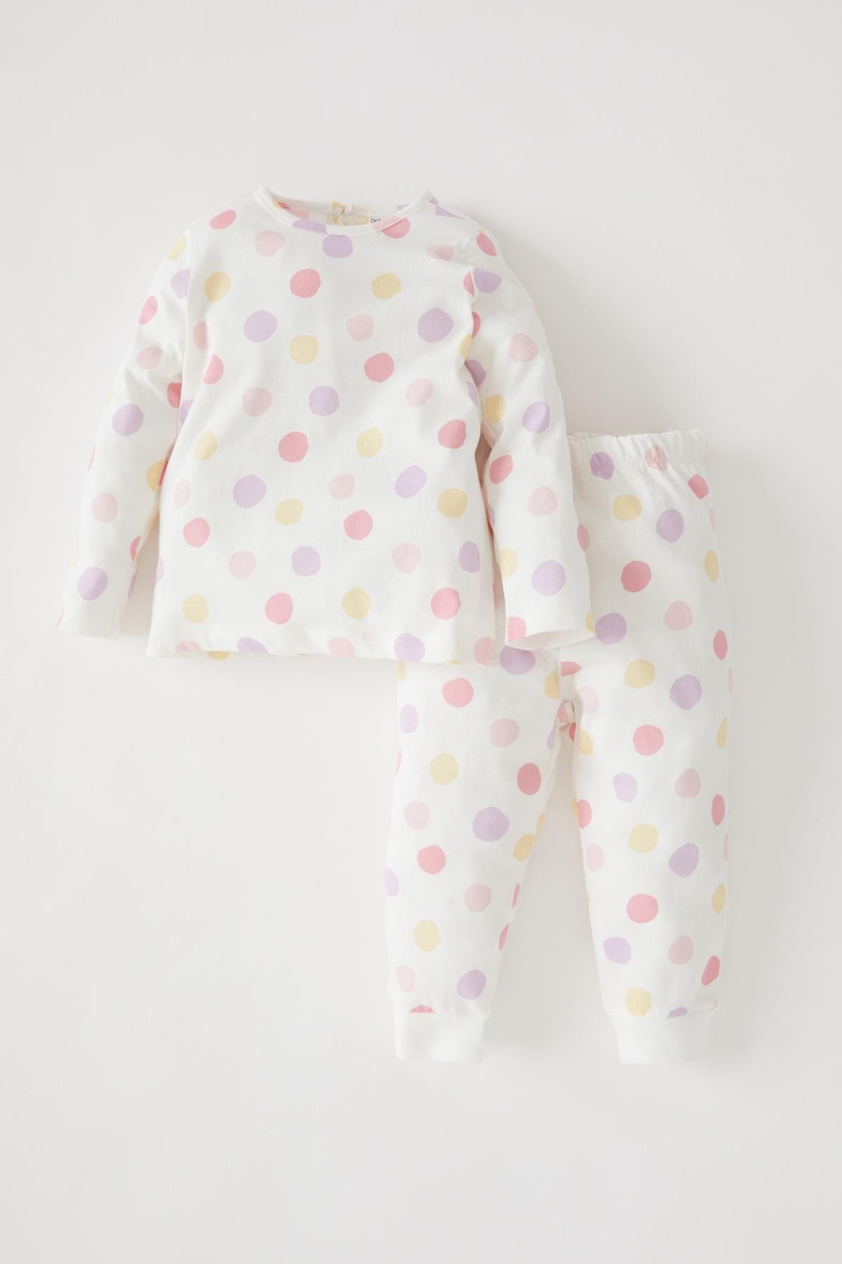 DeFacto Kız Bebek Renkli Puantiye Desenli Uzun Kollu Pijama Takımı V4397A221AU
