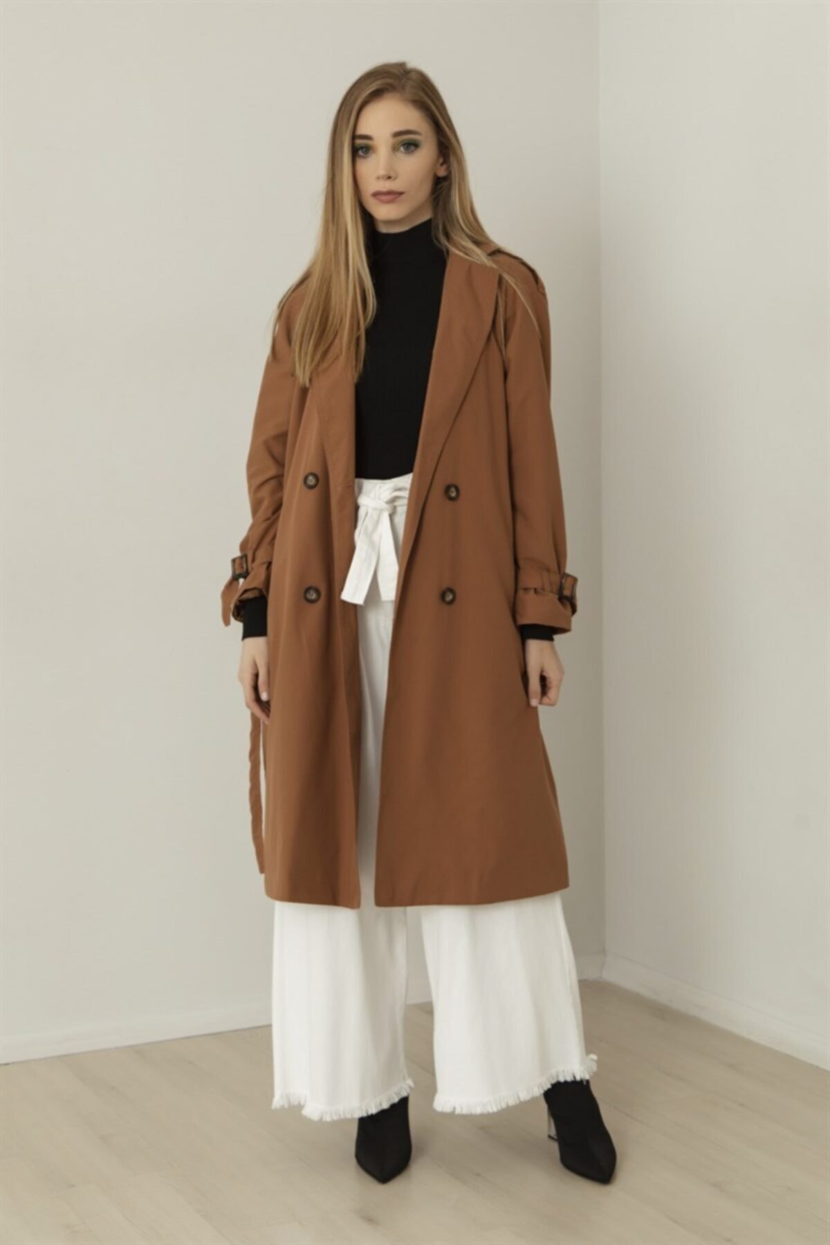 EMELL TURGAY Seyyar Kemerli Kahve Trençkot