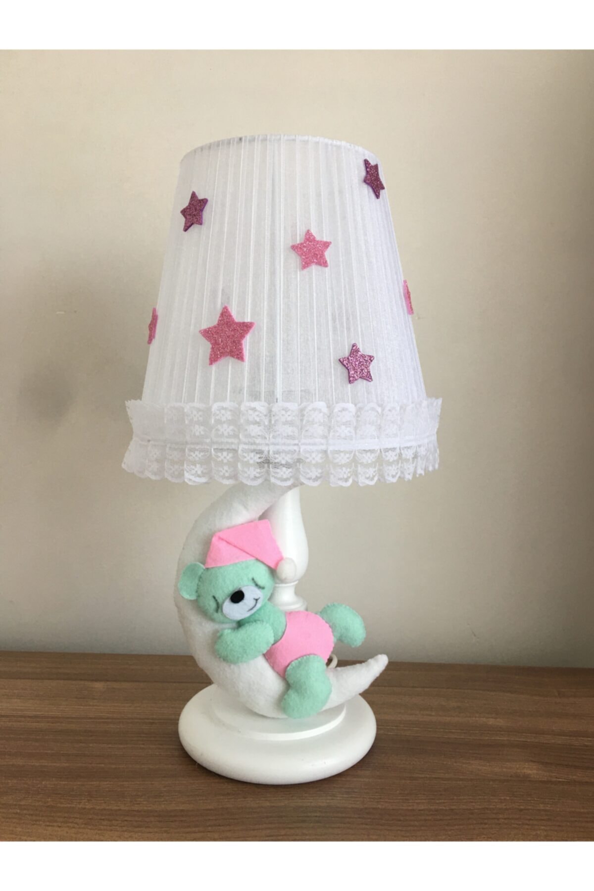 Keçeli parti hayalleri Bebek Çocuk Odası Abajur Ayıcıklı Beyaz Pembe Su Yeşili