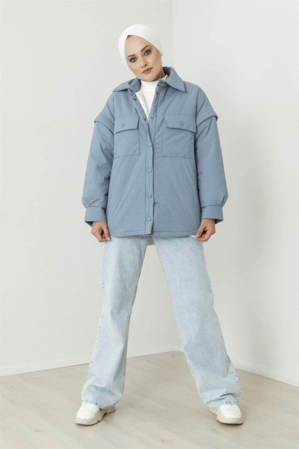 Meri Store Oversize Çift Cepli Indigo Mont