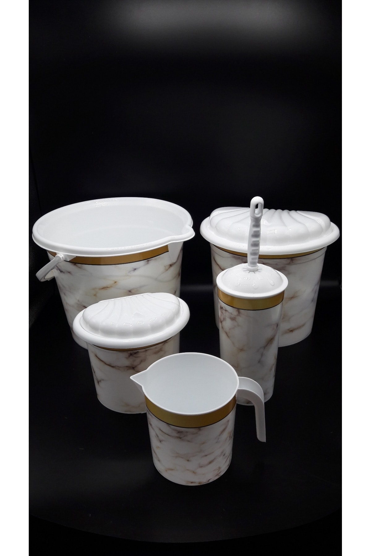 MorzaPazarı Banyo Set 5 Parça Plastik-mermer Desen- Beyaz
