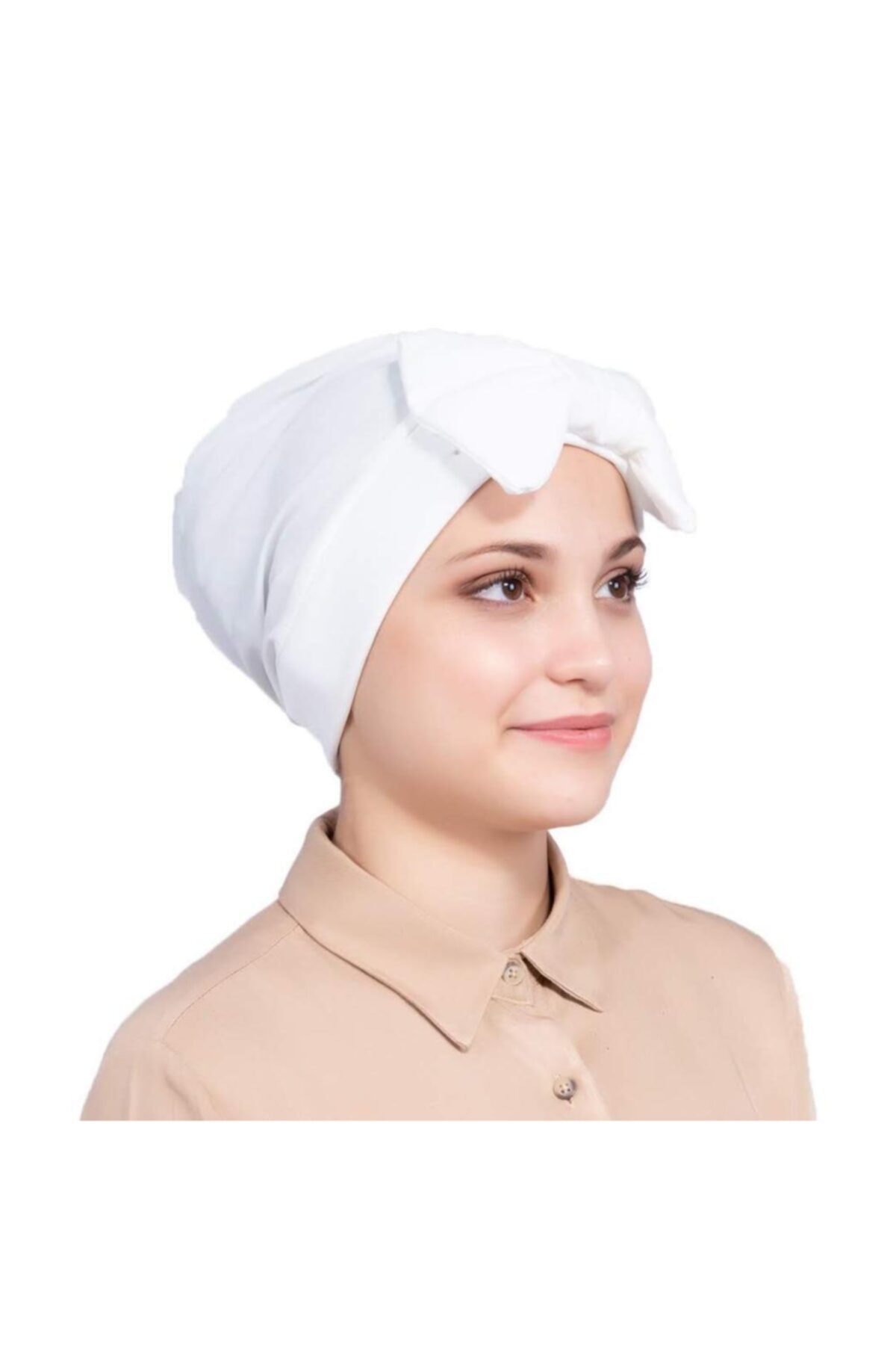 BEÇA HOME Fiyonklu Bone Iki Yönlü Ekru - Özel Tasarım- Yeni Model Tesettür Giyim