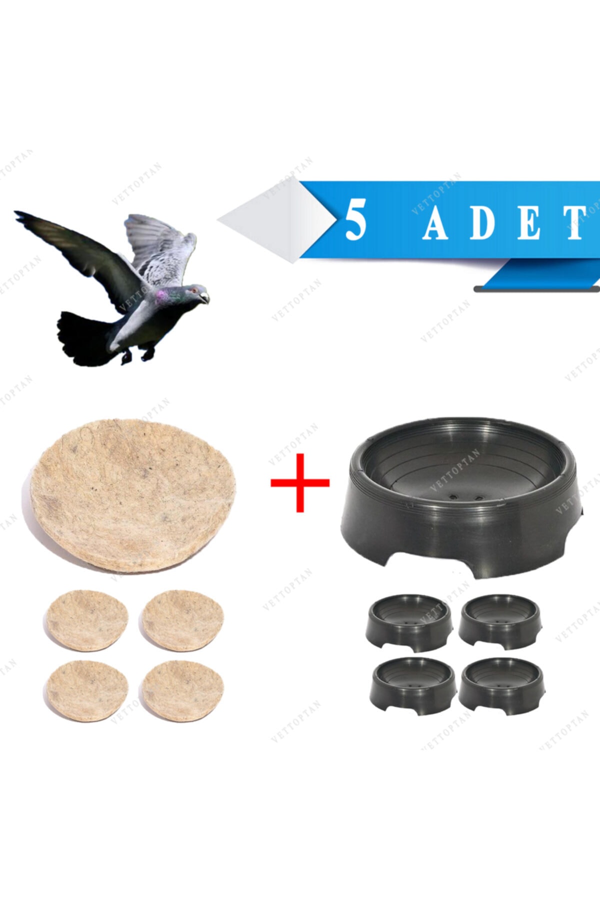 Endiket 5 Adet Plastik Oval Folluk Ve 5 Adet Yün Keçe Güvercin Plastik Oval Güvercin Folluğu Ve Yün Keçe