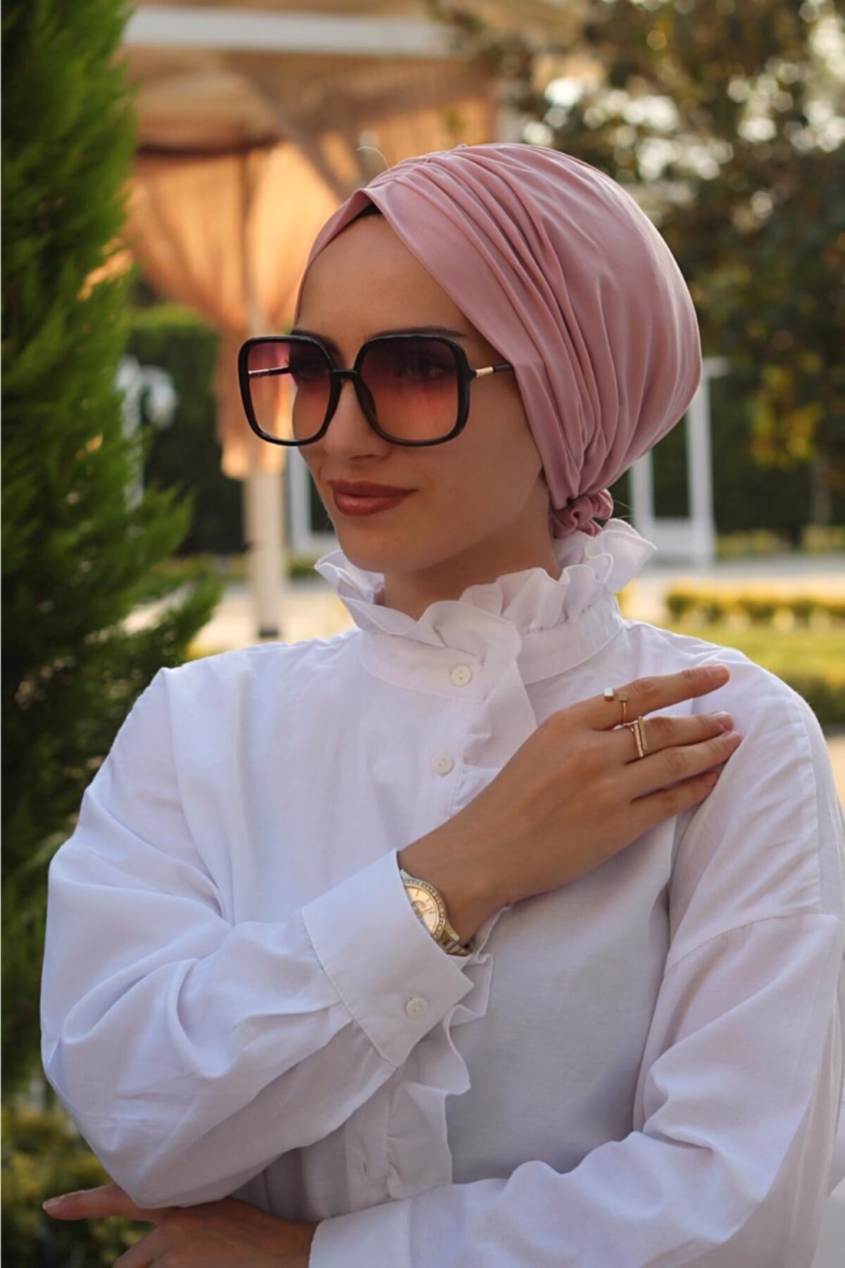 Zehra Hazır Havuz Tesettür Giyim Lastik Tokalı Bone Pudra Renk - Özel Tasarım- Yeni Model Tesettür Giyim