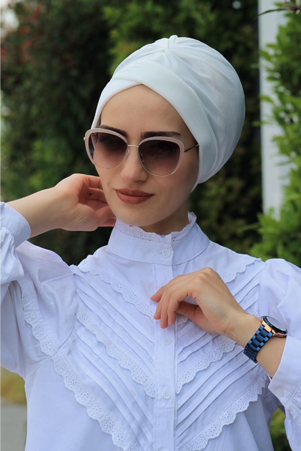 Zehra Hazır Havuz Tesettür Giyim Çapraz Bone Ekru - Özel Tasarım- Yeni Model Tesettür Giyim