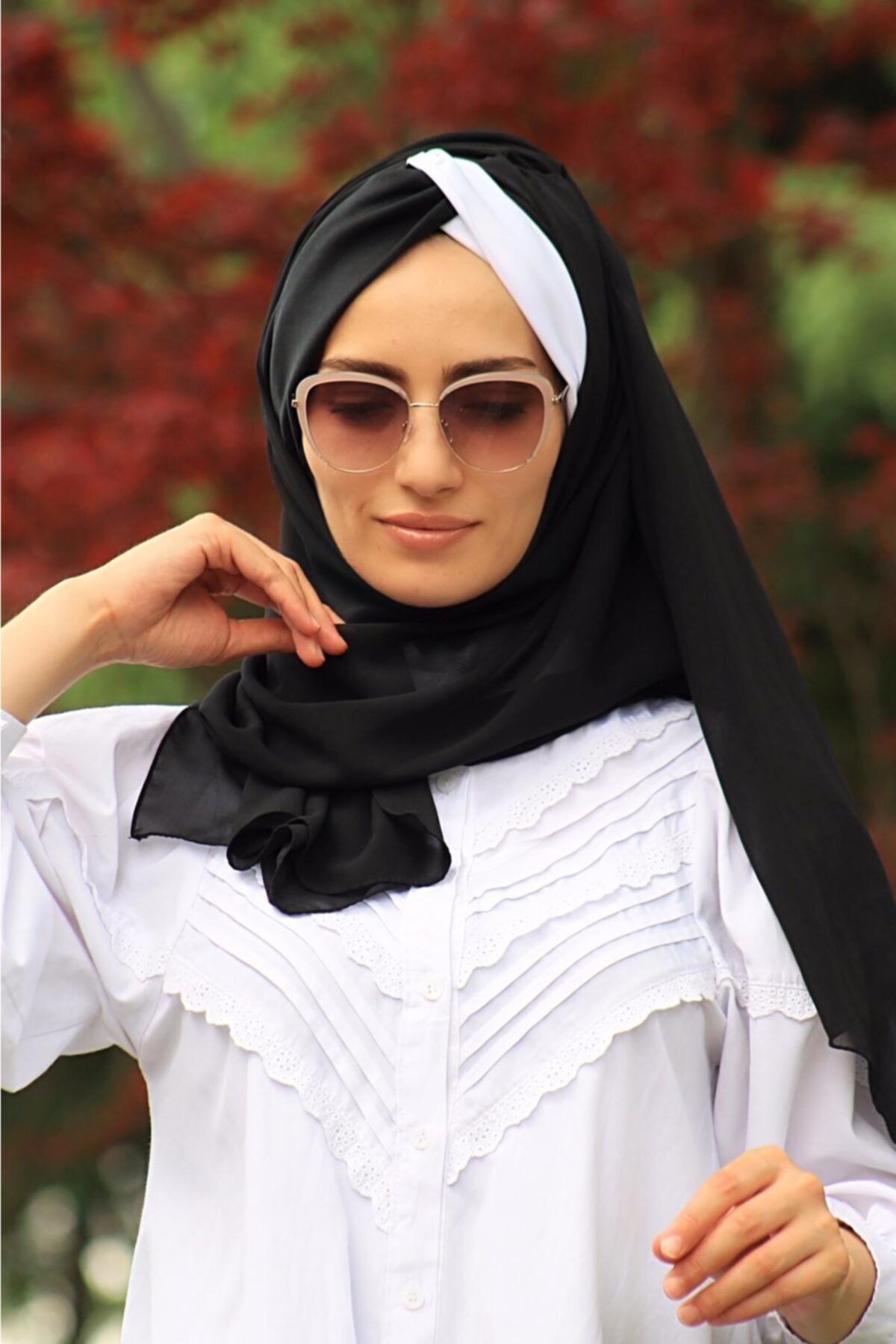 Zehra Hazır Havuz Tesettür Giyim Hazır Düğüm Şal Siyah Beyaz - Özel Tasarım- Yeni Model Tesettür Giyim
