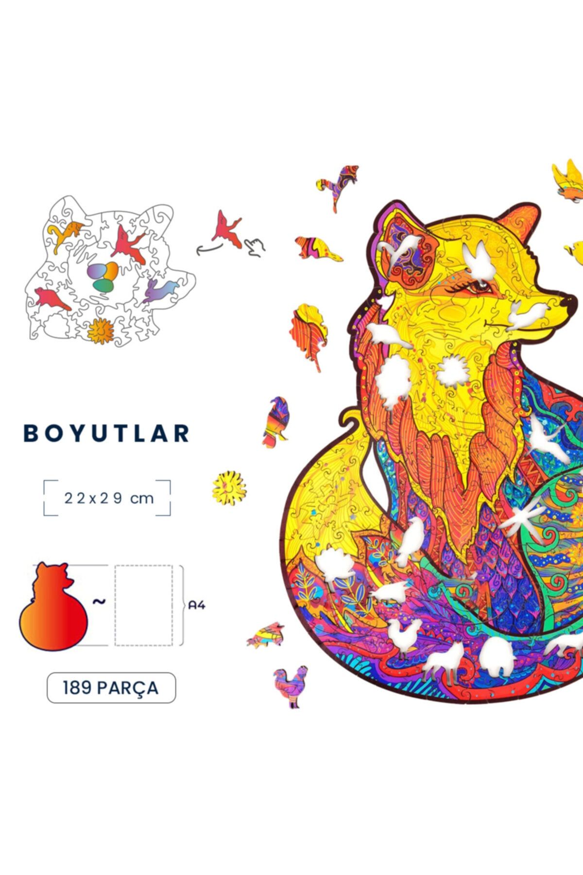 Sekiz Baykuş Vulpes Tilki Ahşap Puzzle Yapboz