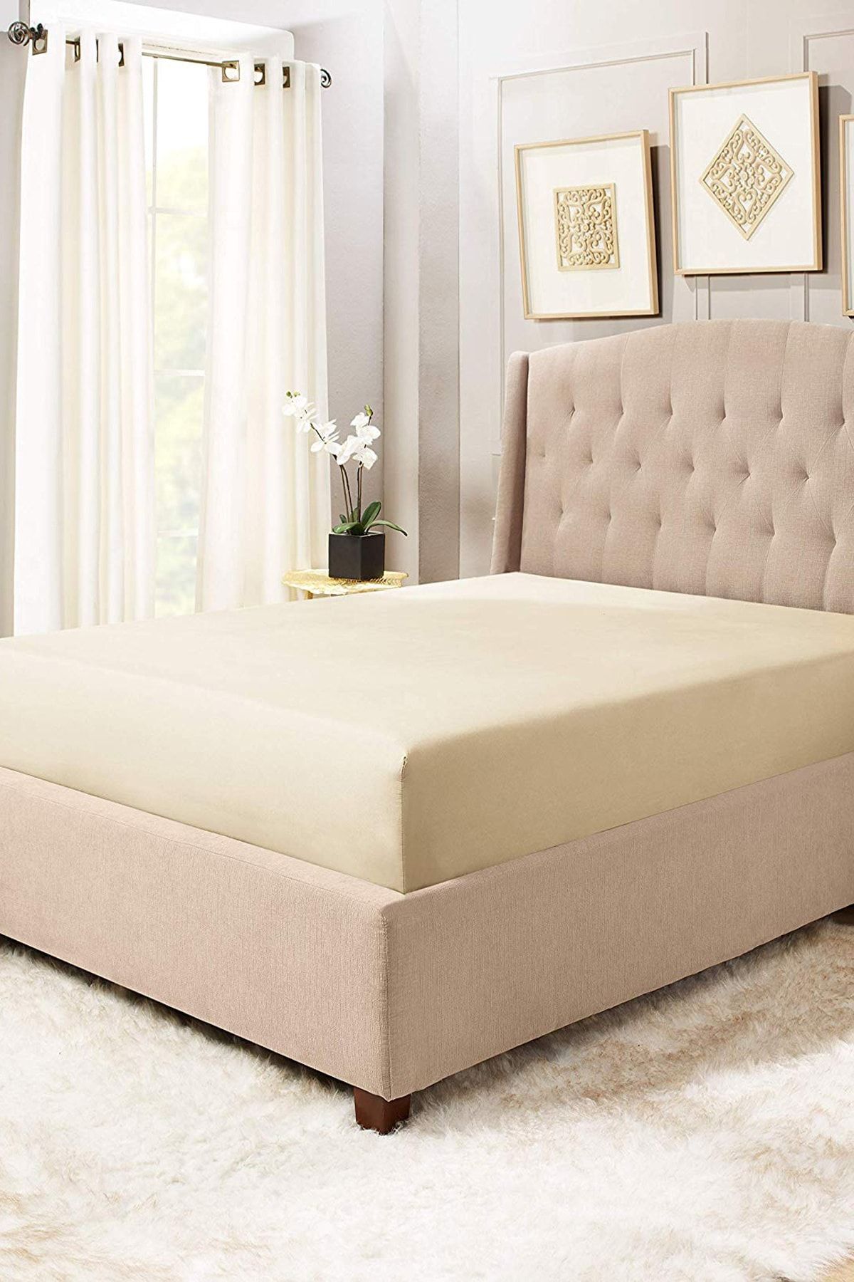 LADYNİL 160x200 Çift Kişilik Lastikli Penye Çarşaf %100 Pamuk Krem