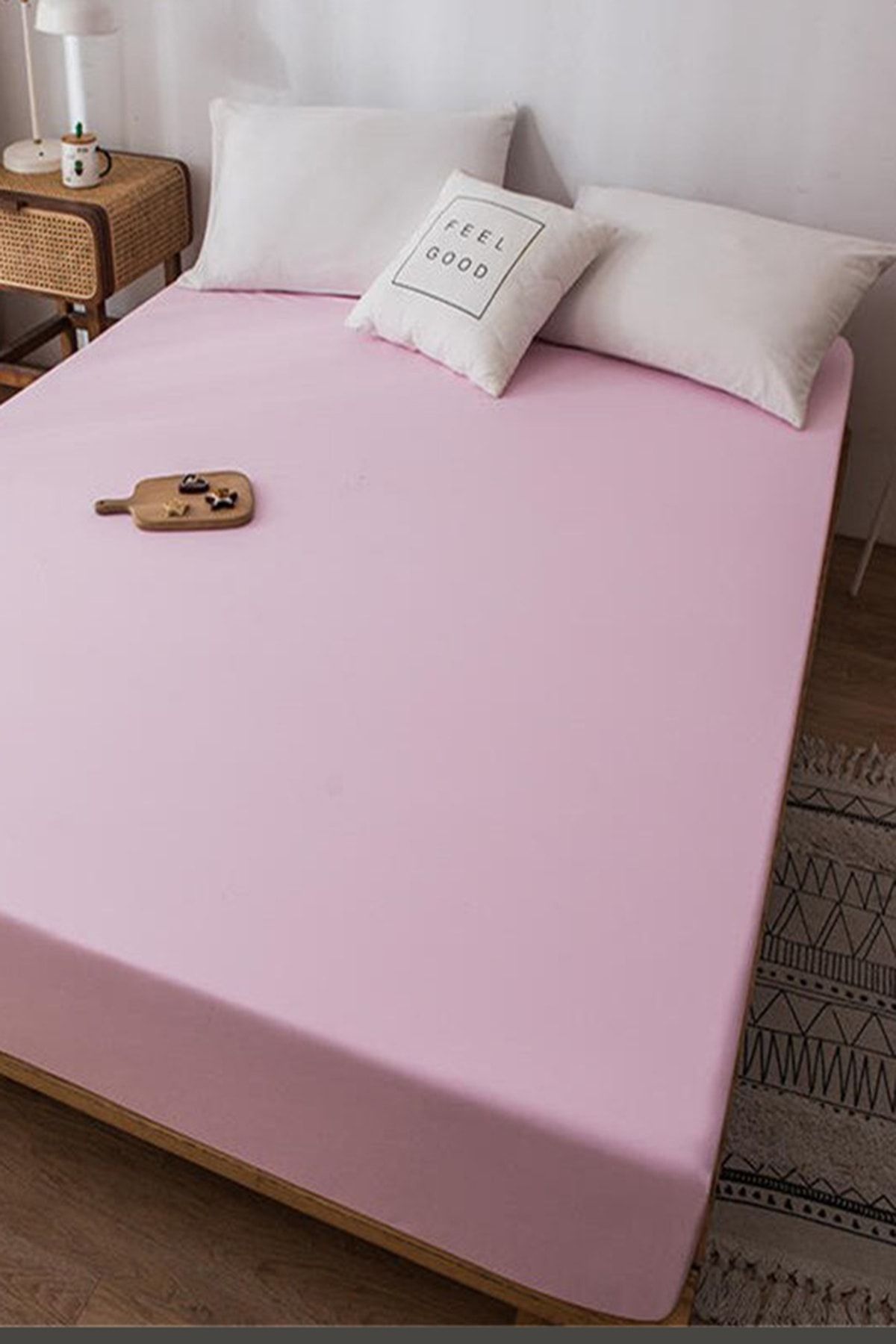 LADYNİL 160x200 Çift Kişilik Lastikli Penye Çarşaf %100 Pamuk Pembe