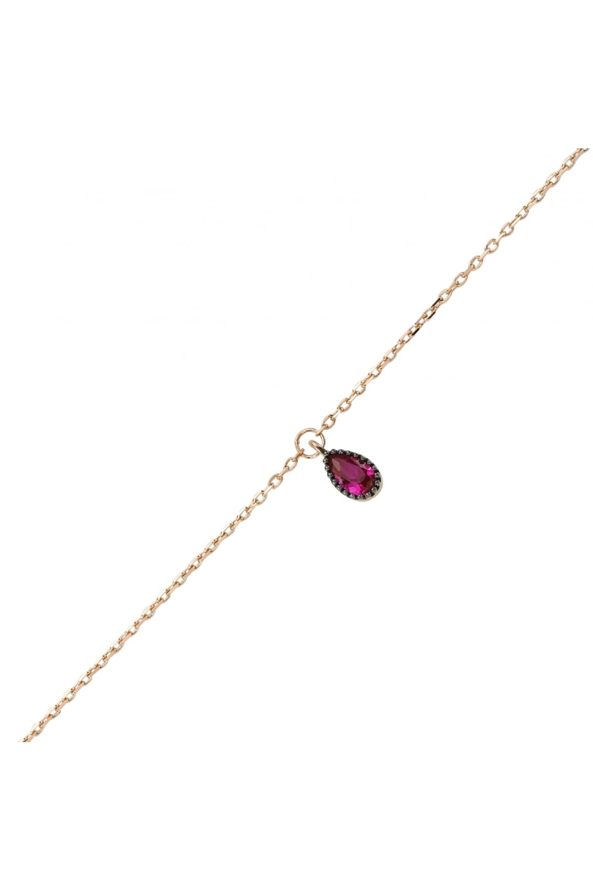 Altın Sepeti Altın Kırmızı Damla Taşlı Rose Gold Halhal