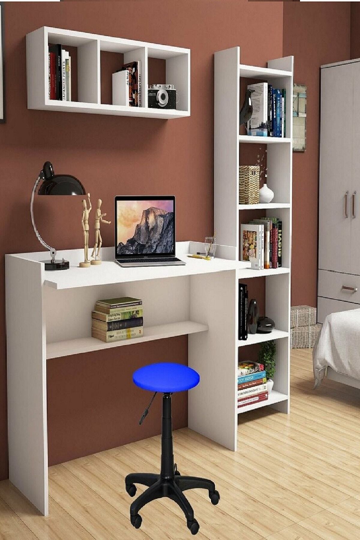 müzeyyen Amortisörlü Ofis Büro Bar Tabure Çalışma Kasiyer Taburesi Sandalyesi - Mavi