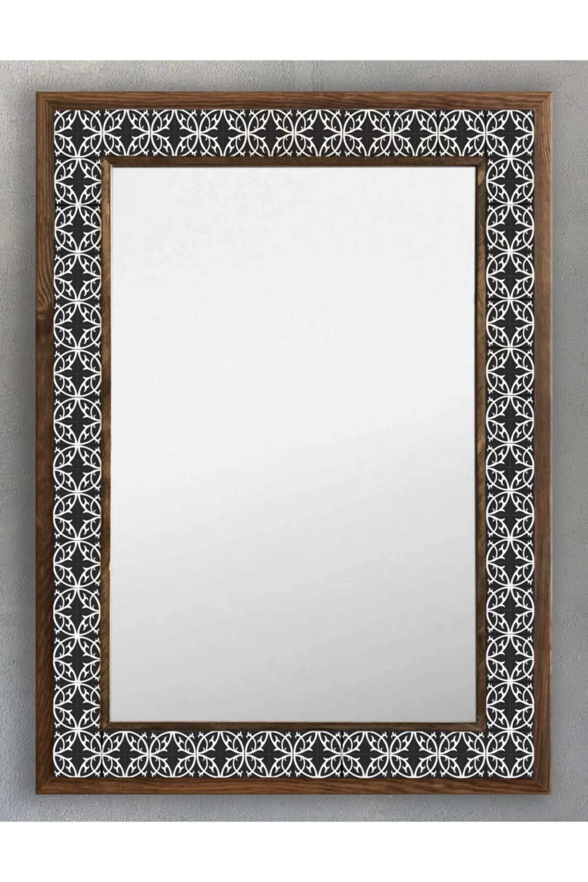 Oscar Stone Decor Ahşap Çerçeveli Mozaik (mermer) Ayna 53x73 Cm Seramik-star-yıldız-karo Desenli