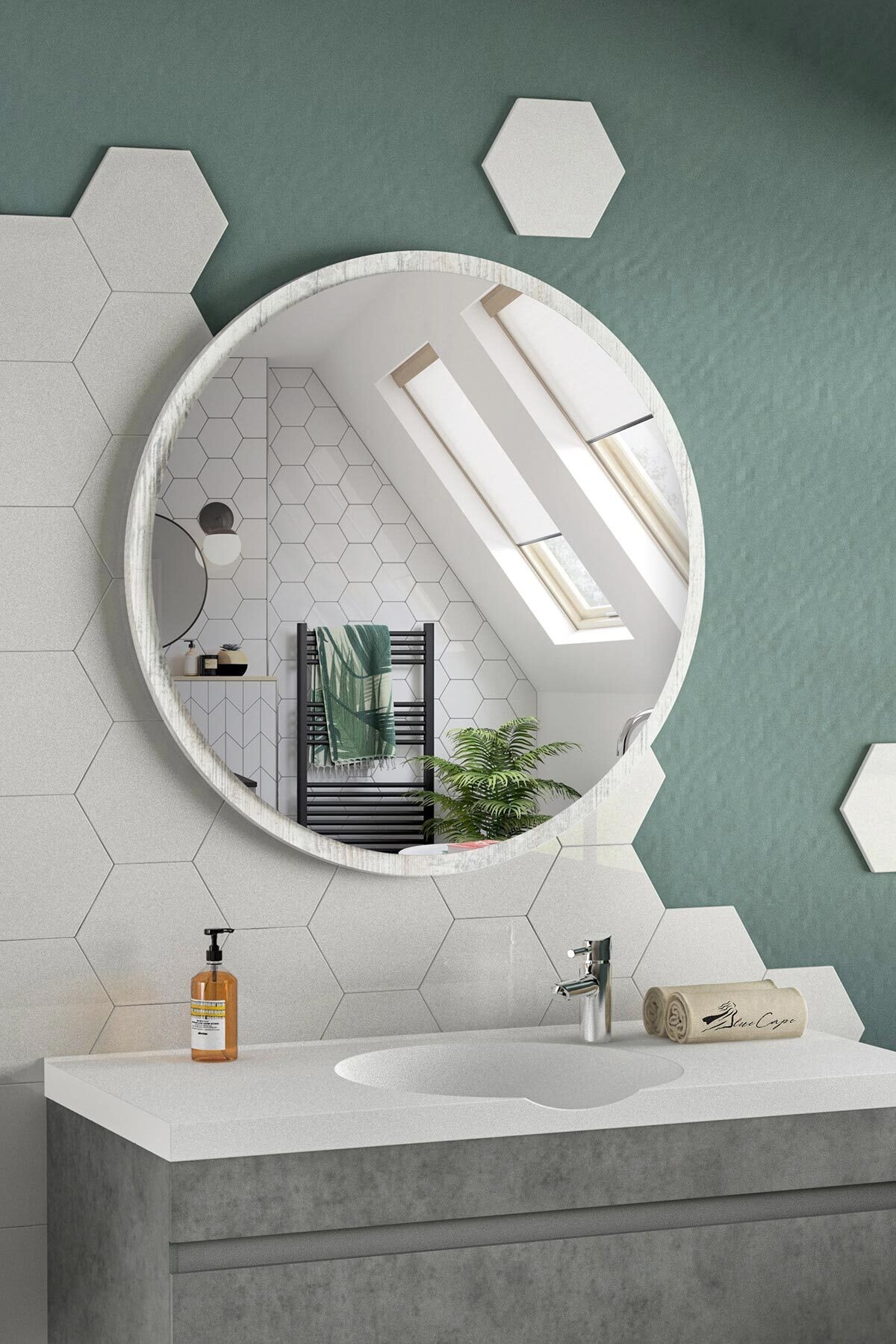 bluecape Yuvarlak Ayna 60cm Kristal Dresuar Hol Koridor Duvar Salon Banyo Wc Ofis Çocuk Yatak Odası Boy