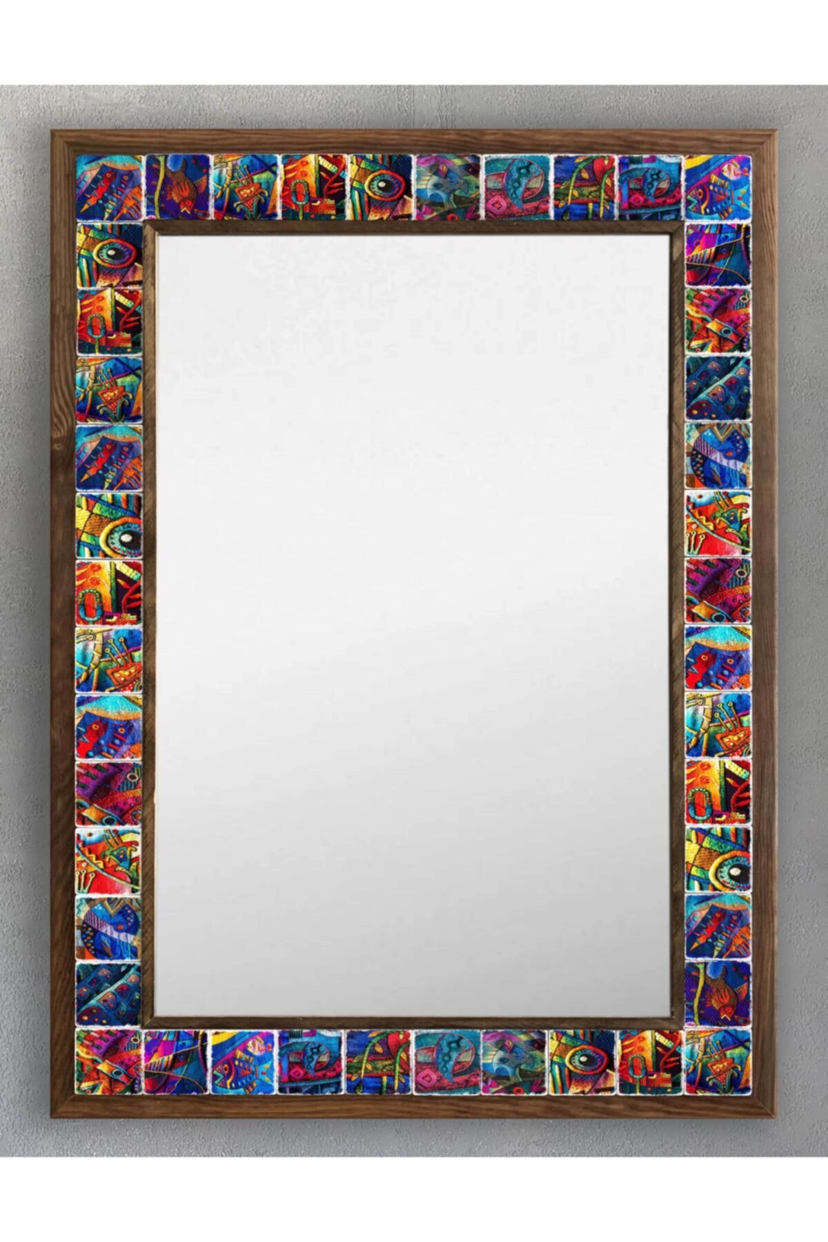 Oscar Stone Decor Masif Çerçeveli Mozaik Taş (mermer) Ayna 53x73 Cm (morocco-bohem-seramik Desenli)