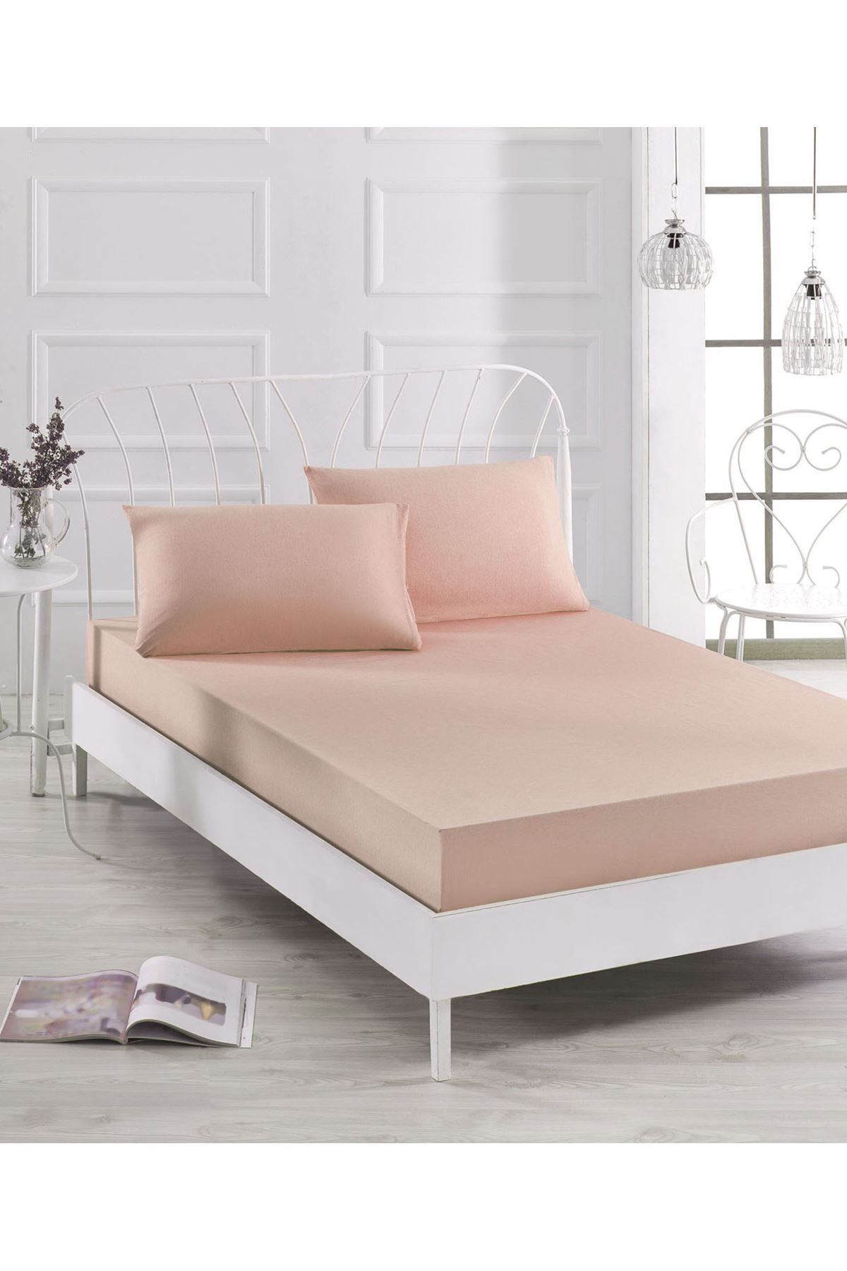 Elfin Fırst Class Ranforce Çift Kişilik Lastikli Çarşaf Seti 180x200+30cm-yastık Kılıflı Açık Somon