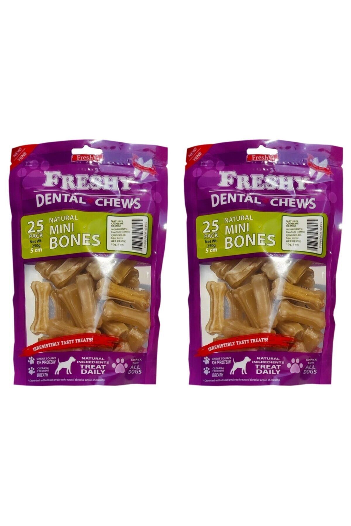 Freshy Dental Natürel Pres Köpek Kemirme Kemiği 2'li Set - 5 Santim - 50'li Paket - Toplam 500g.