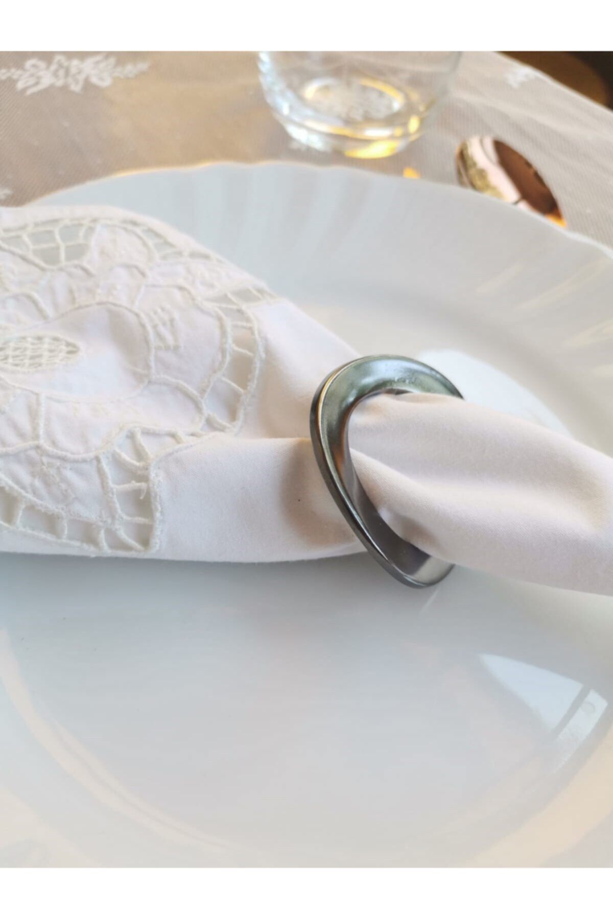 ESanat Evi 12 Adet Oval Gümüş Metal Peçete Yüzüğü