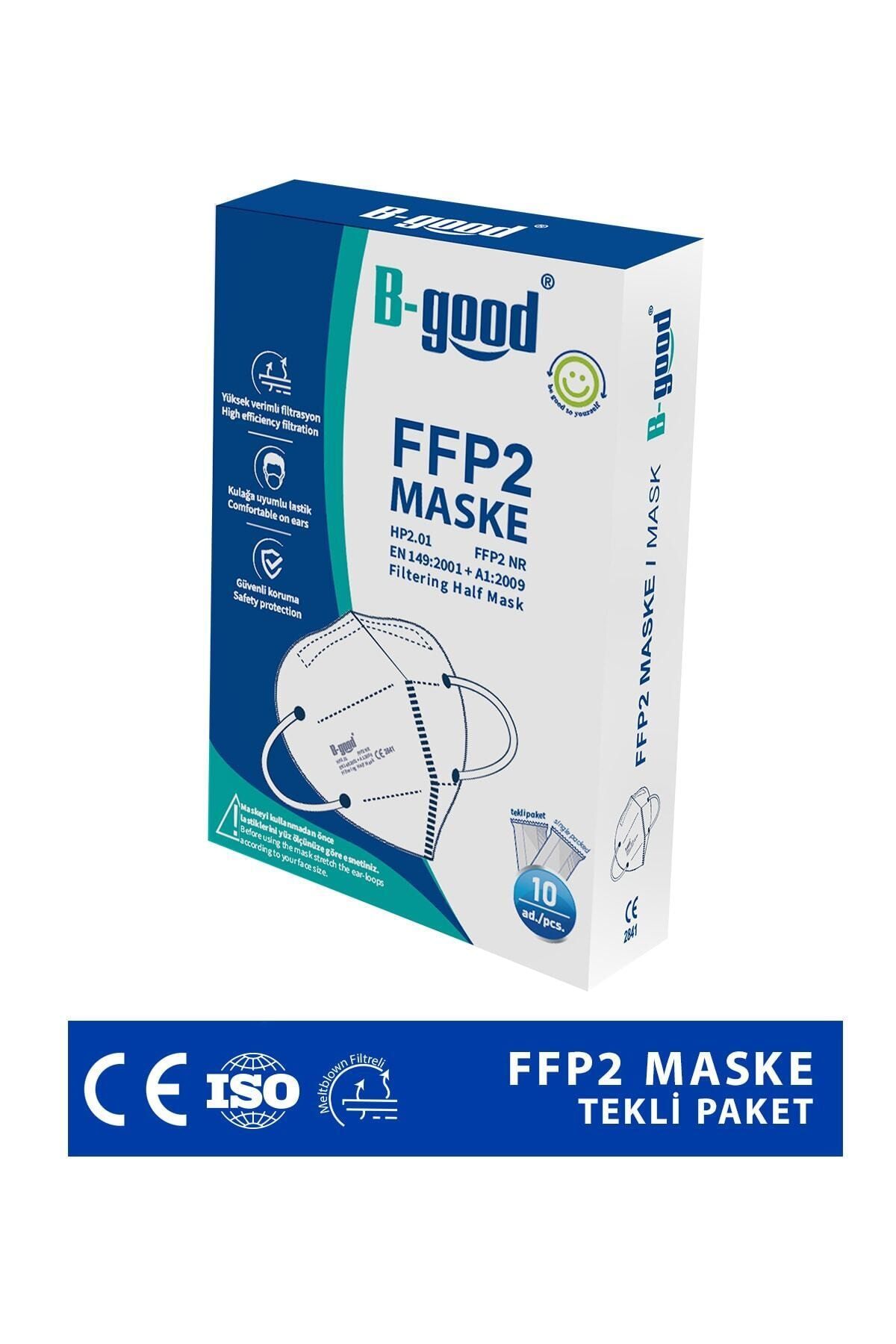 BGOOD Ffp2 Tekli Paketlenmiş Beyaz Koruyucu Maske 10'lu