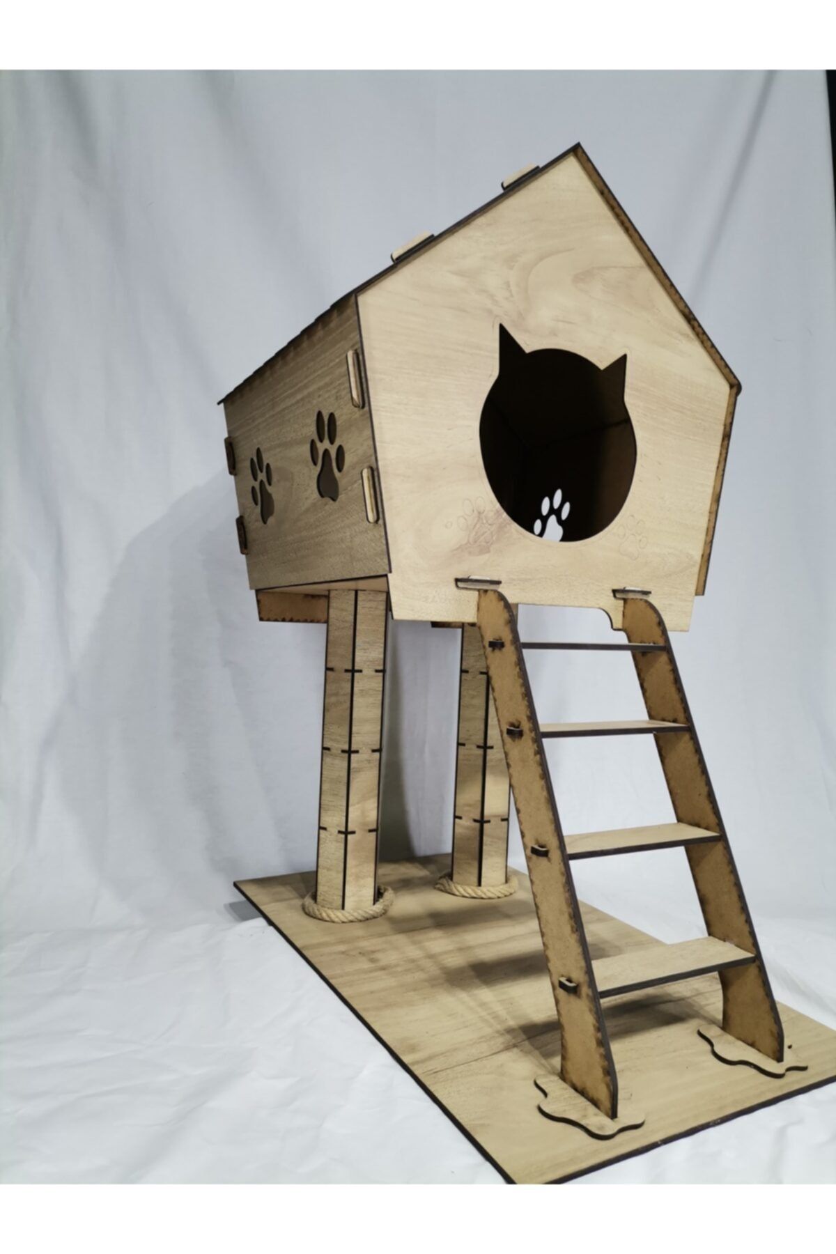 Arthome Merdivenli Lüx Model Kedi Evi - Ahşap Dekoratif - Kedi Kulübesi - Barınak - Yuva