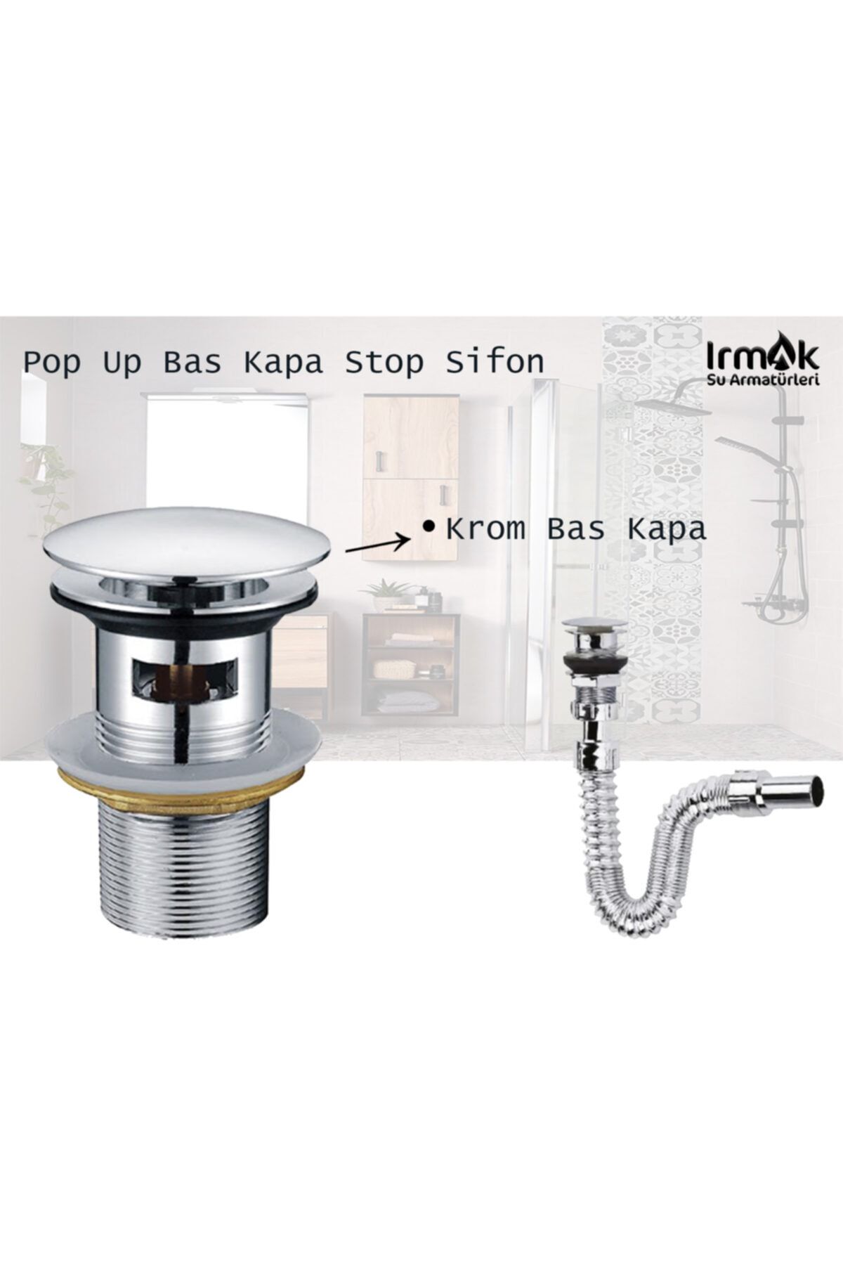 özbay ısı sanayii ö şekil Krom Pop Up Basma Sifon Takımı Krom Basmalı Pop Up Lavabo Sifonu Adaptör Conta