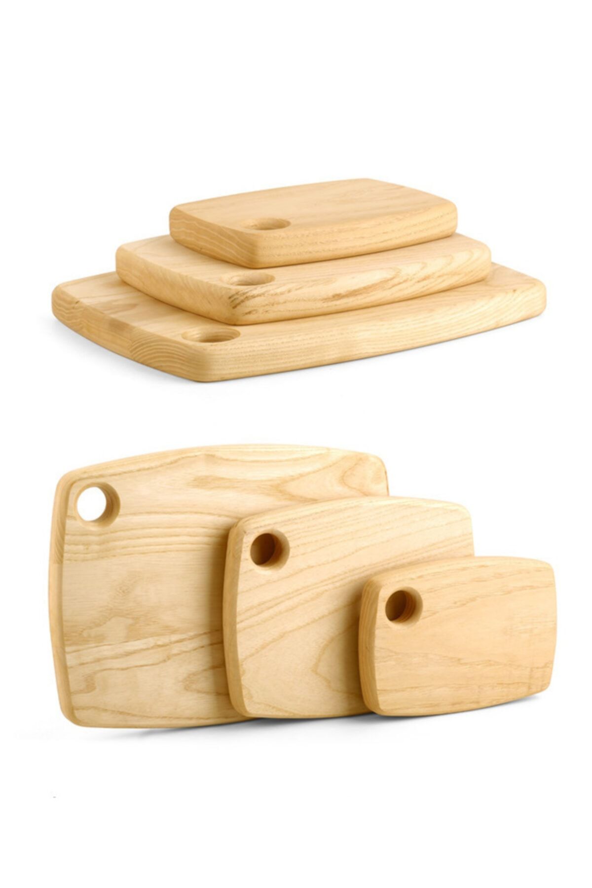 wusa 3'lü Kesme Tahtası Oval 33x25 - 25x20 - 14x20 cm Dişbudak