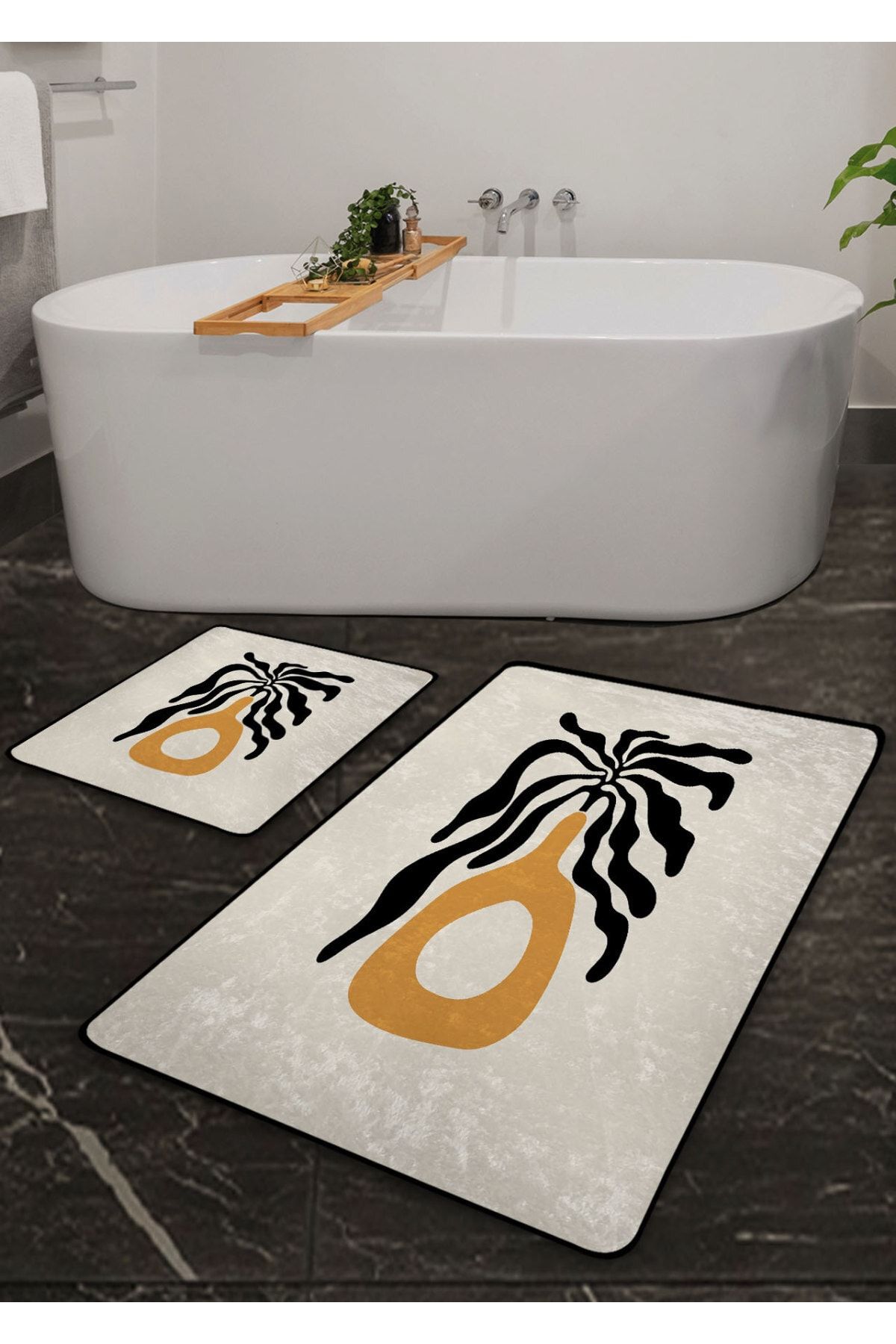 Pilloveland Kaymaz Taban Yıkanabilir 2’li Banyo Paspası - Alone Desenli 60*100 Cm - 50*60 Cm