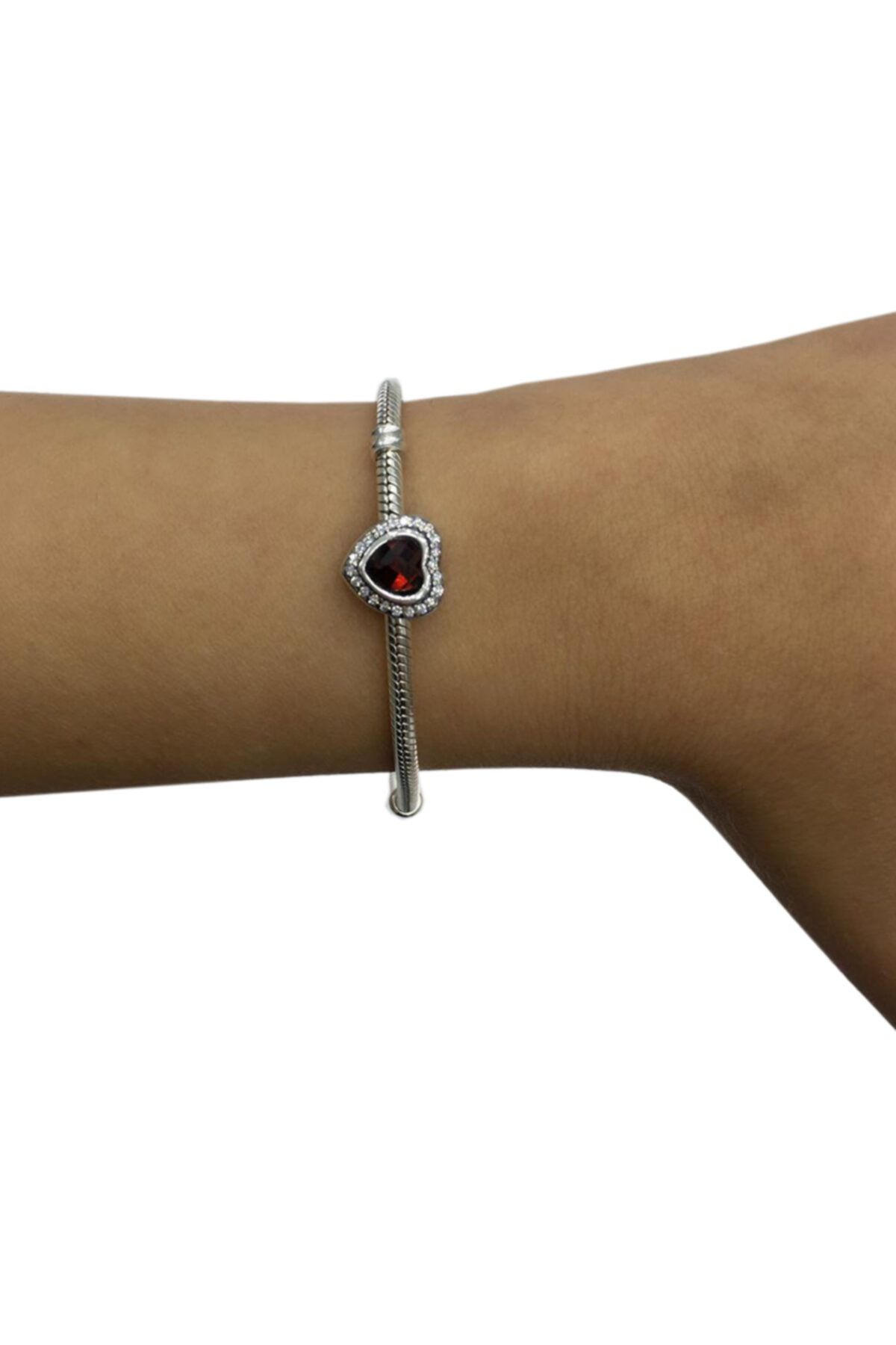 My Story Parlayan Garnet Kırmızısı Berrak Kalp Gümüş Charm