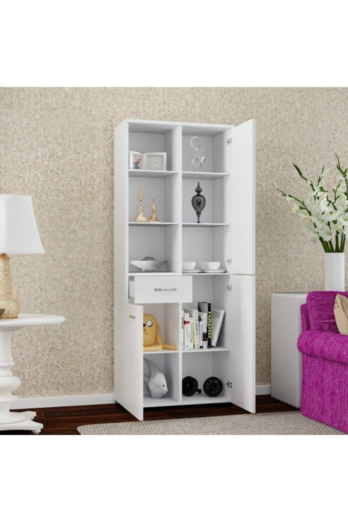 Modilayn Ard138 Afra 3 Kapak 1 Çekmeceli Beyaz Çok Amaçlı Dolap
