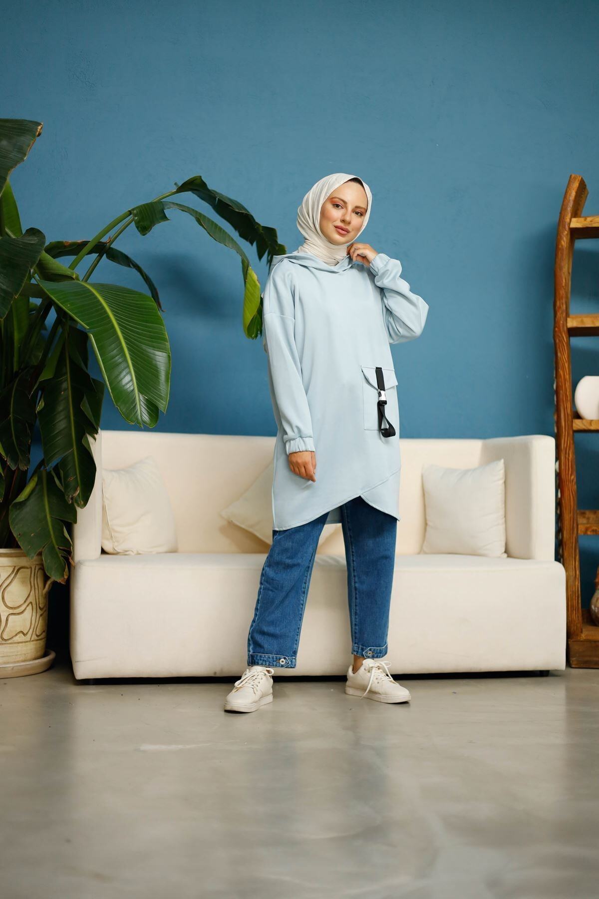 ELBİCA 52021 Cepli Scuba Sweatshirt Mavi