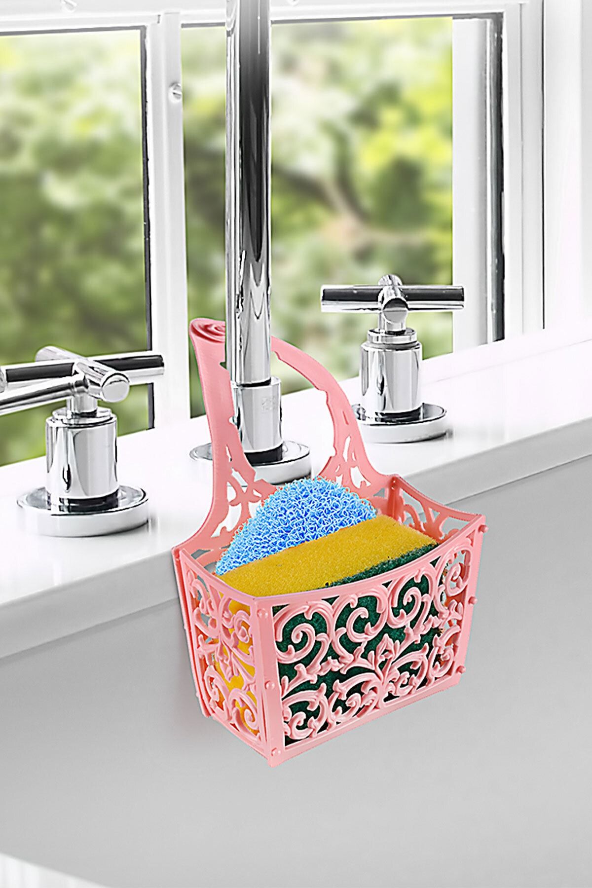 FERHOME Bulaşık Süngeri Askılığı 3lü Set Silikon Süngerlik Sünger Bulaşık Teli Mutfak Düzenleyici Bulaşıklık