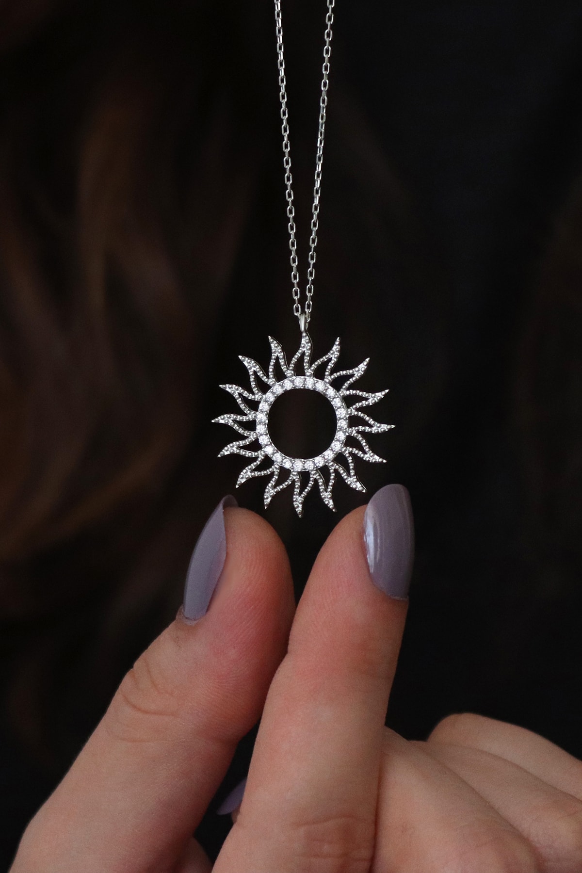 Parmas Design Kadın Güneş Zirkon Taşlı Tasarım 925 Ayar Gümüş Kolye