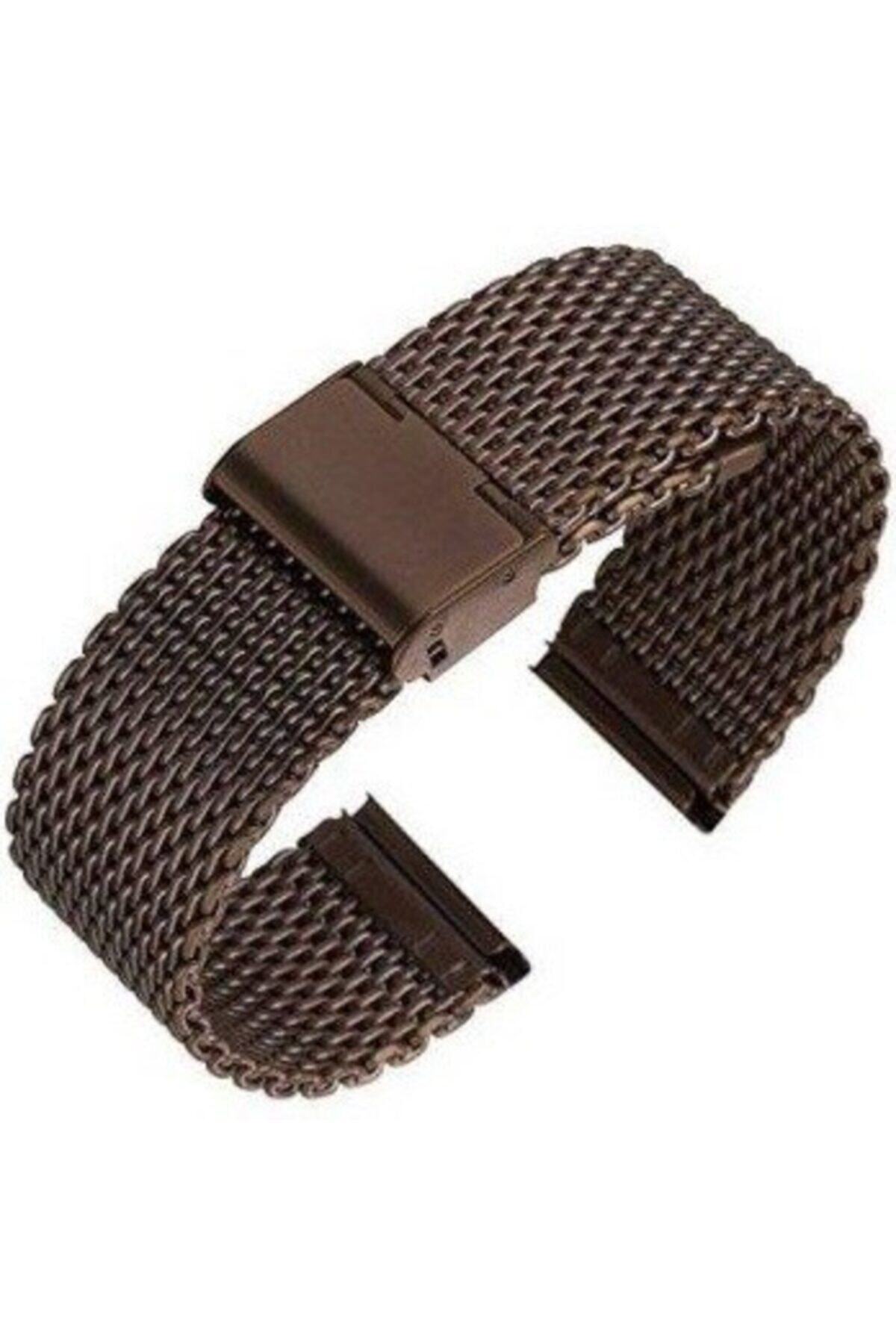 Fossil 18mm Genişlikte Kalın Yapıda Hasır Örgü Kahverenk Metal Saat Kordonu