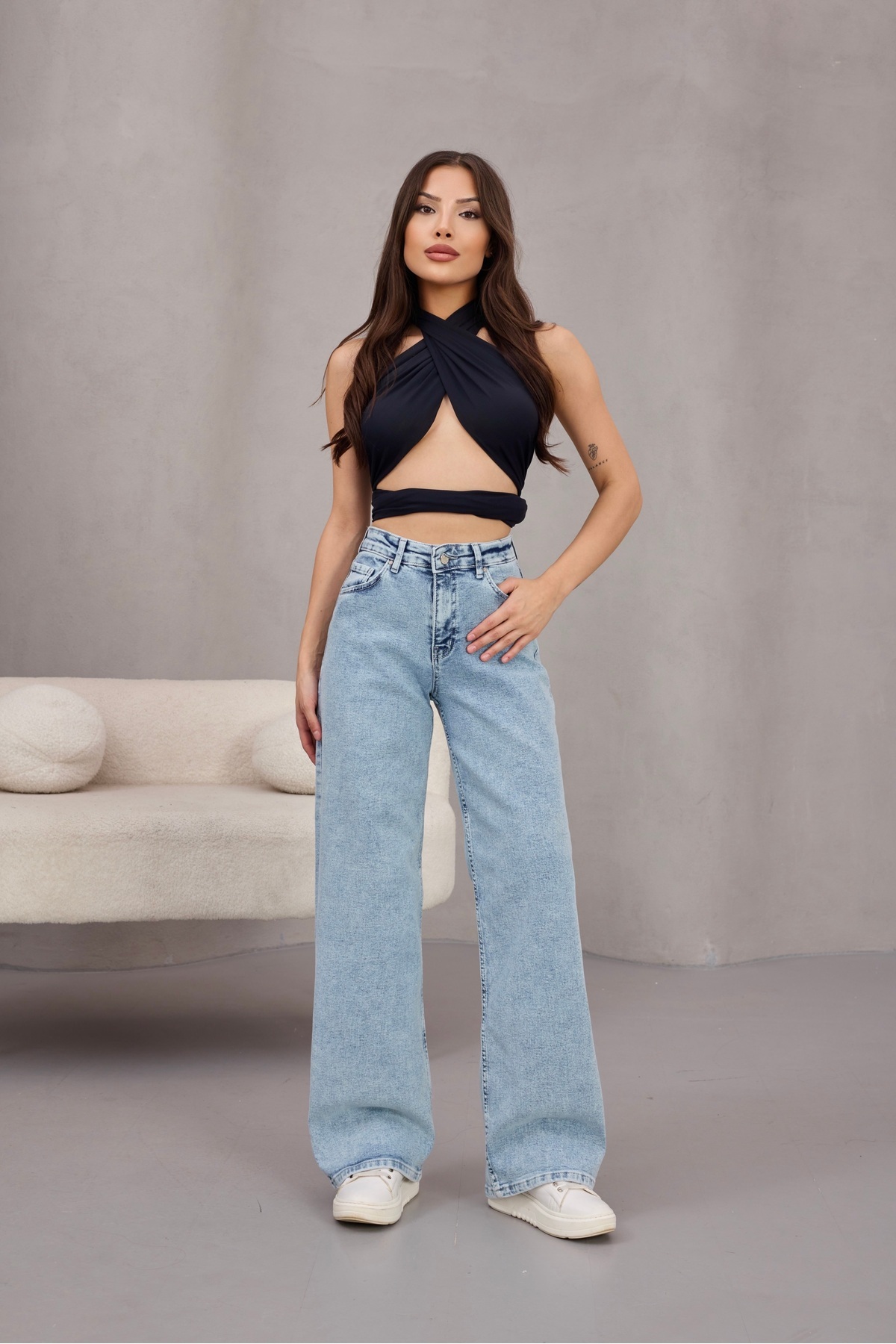 زنانه فاق بلند بلند شلوار جین لایکرای گشاد برف واش