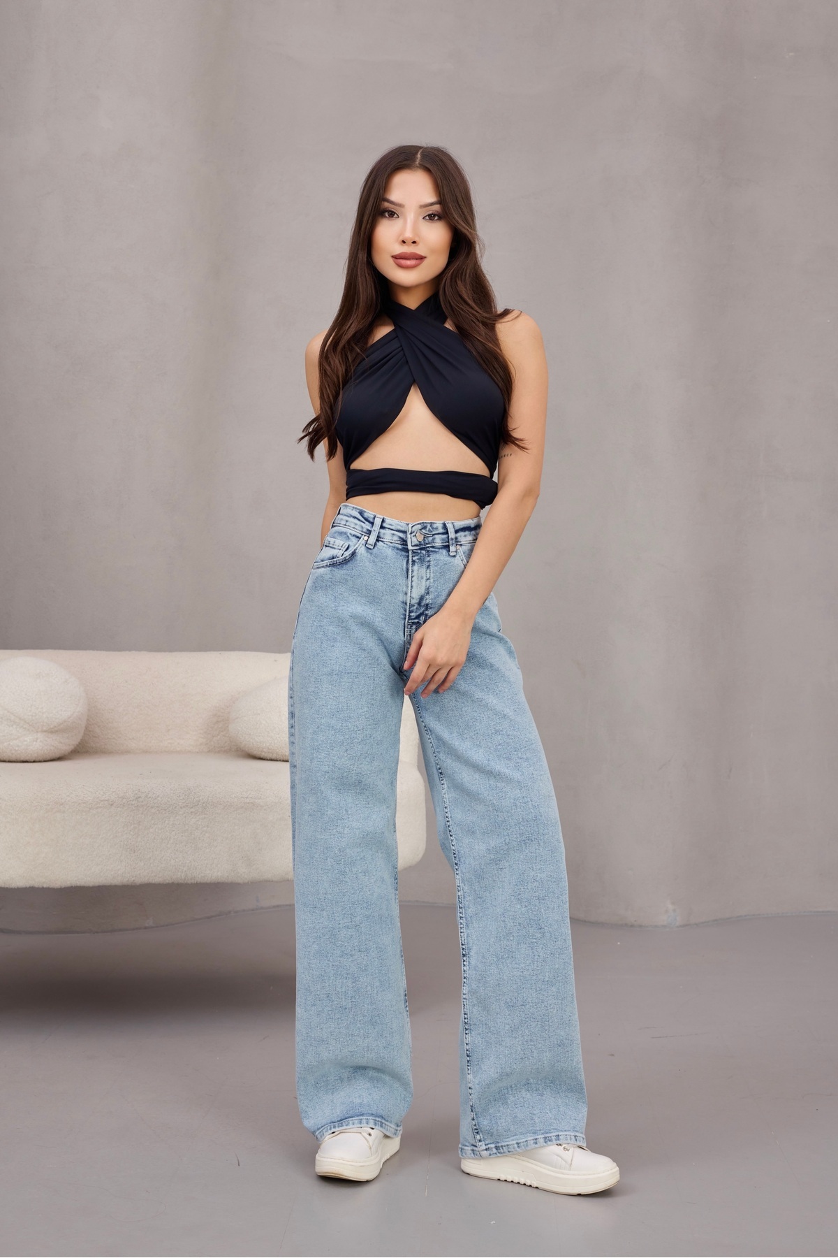 زنانه فاق بلند بلند شلوار جین لایکرای گشاد برف واش