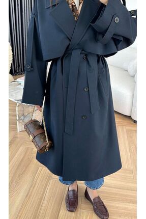 Omuzu Uzun Apoletli Premium Kalite Trençkot Image 4
