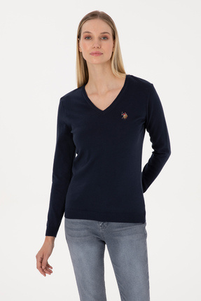 Kadın Lacivert V Yaka Basic Kazak 50307727-VR033 Image 0