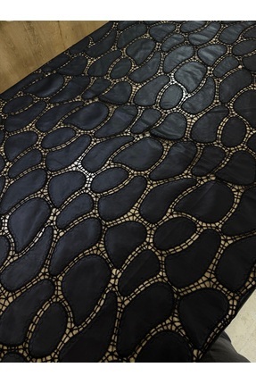 Siyah Oval Desenli El İşçiliği Görünümlü Dantel Kumaş 135 cm – Şık Abiye Tasarım Kumaş Image 4